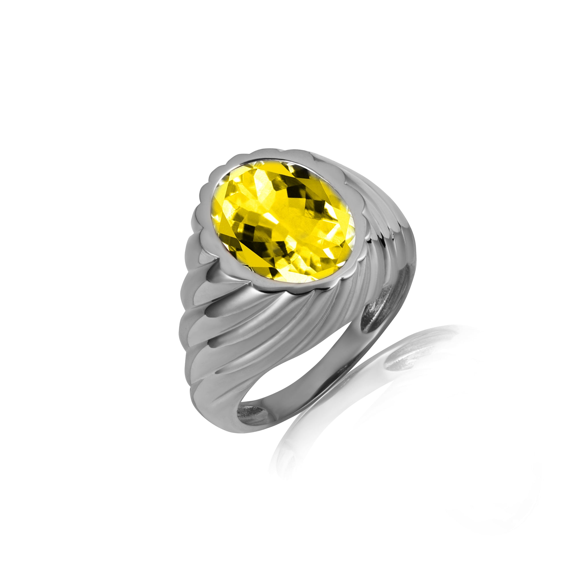 Sterling Silver Oval Gemstone Swirl Ribbed Ring, view 24