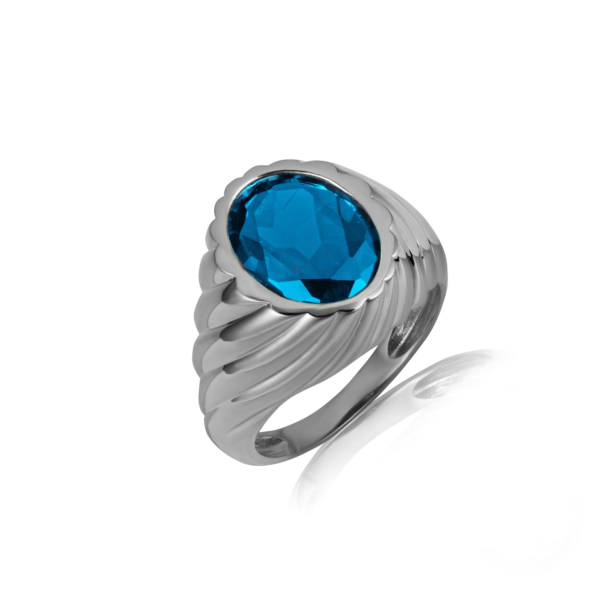 Sterling Silver Oval Gemstone Swirl Ribbed Ring, view 25