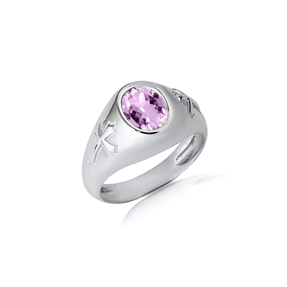 Sterling Silver Oval Gemstone Textured Cross Band Ring, view 3