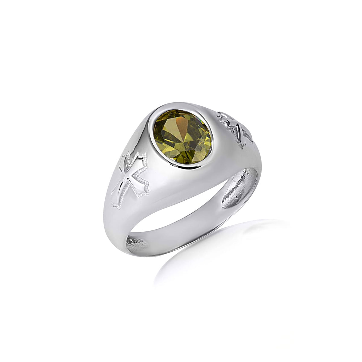 Sterling Silver Oval Gemstone Textured Cross Band Ring, view 4