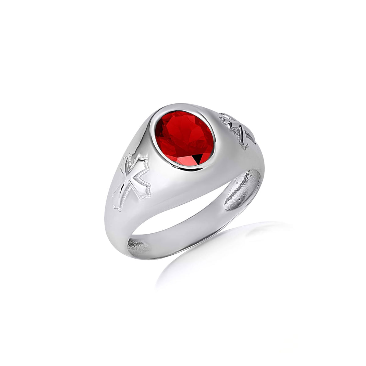 Sterling Silver Oval Gemstone Textured Cross Band Ring, view 5