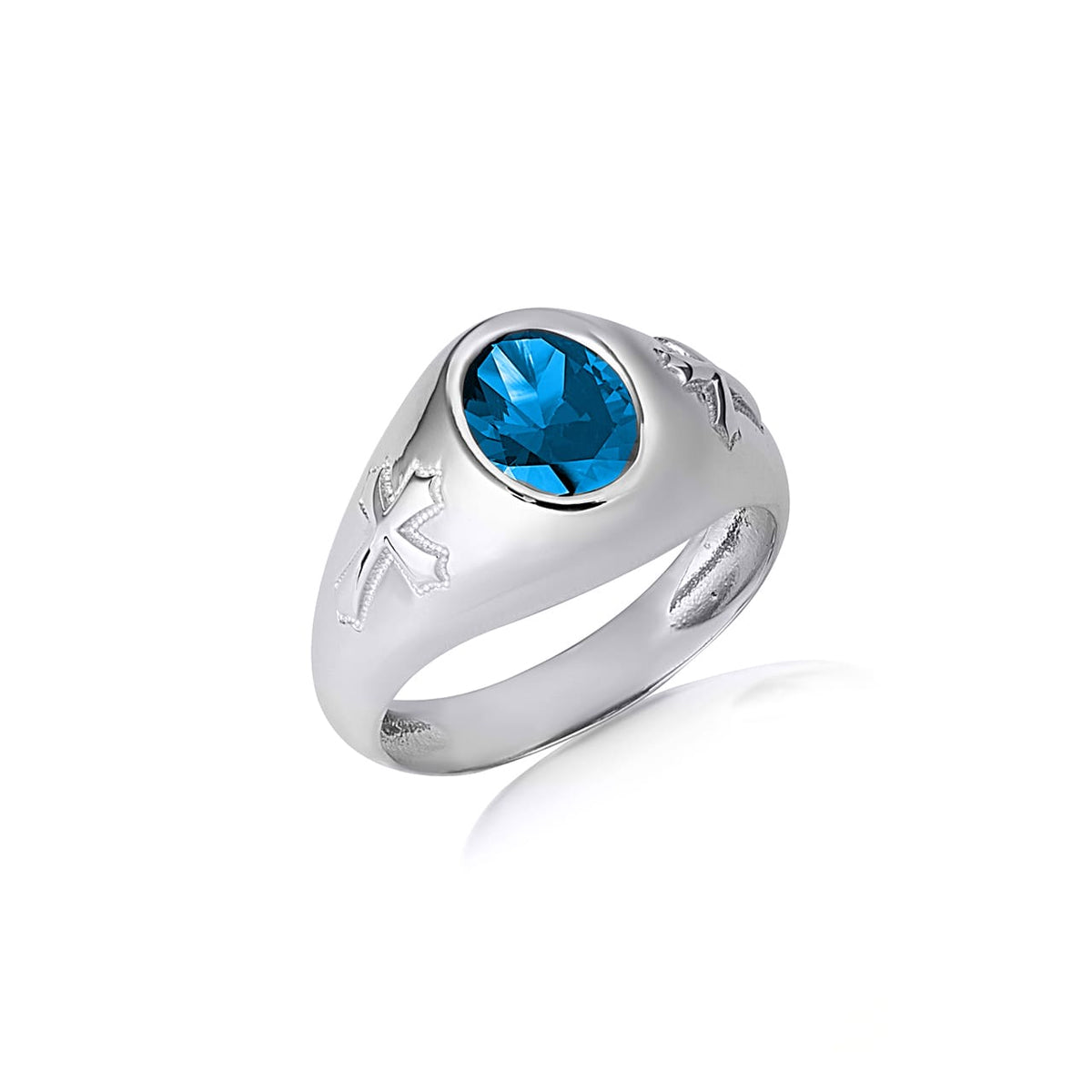 Sterling Silver Oval Gemstone Textured Cross Band Ring, view 6