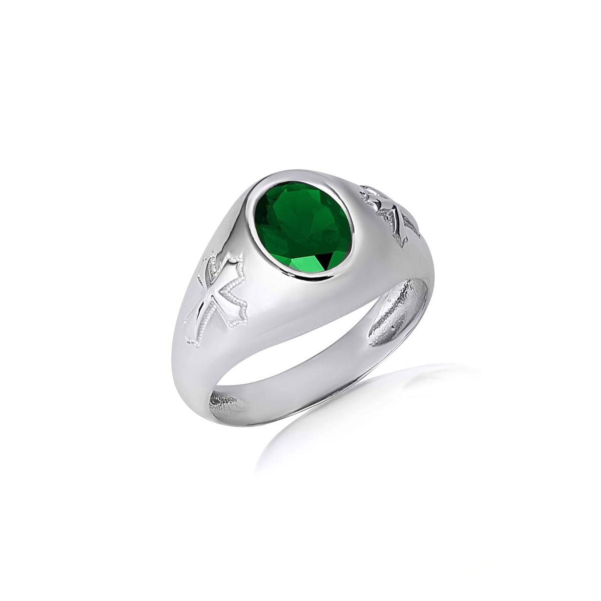 Sterling Silver Oval Gemstone Textured Cross Band Ring, view 8