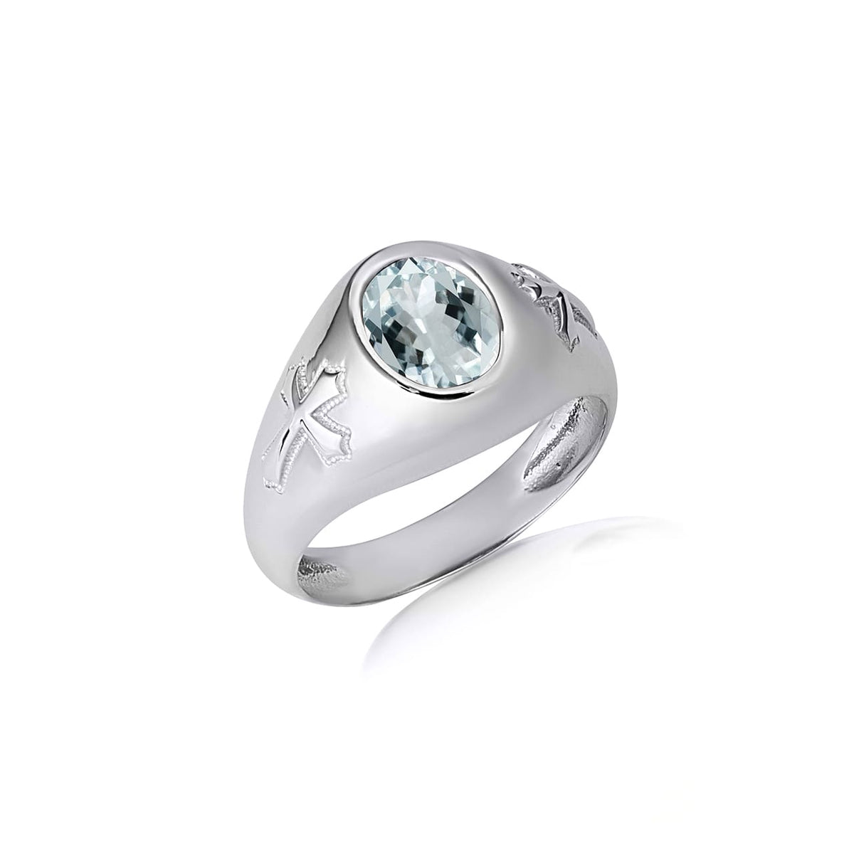 Sterling Silver Oval Gemstone Textured Cross Band Ring, view 11