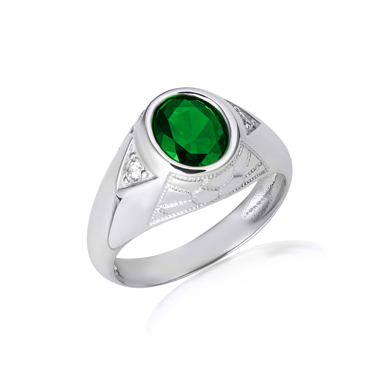 Sterling Silver Oval Gemstone Textured Nugget Statement Band Ring, view 3