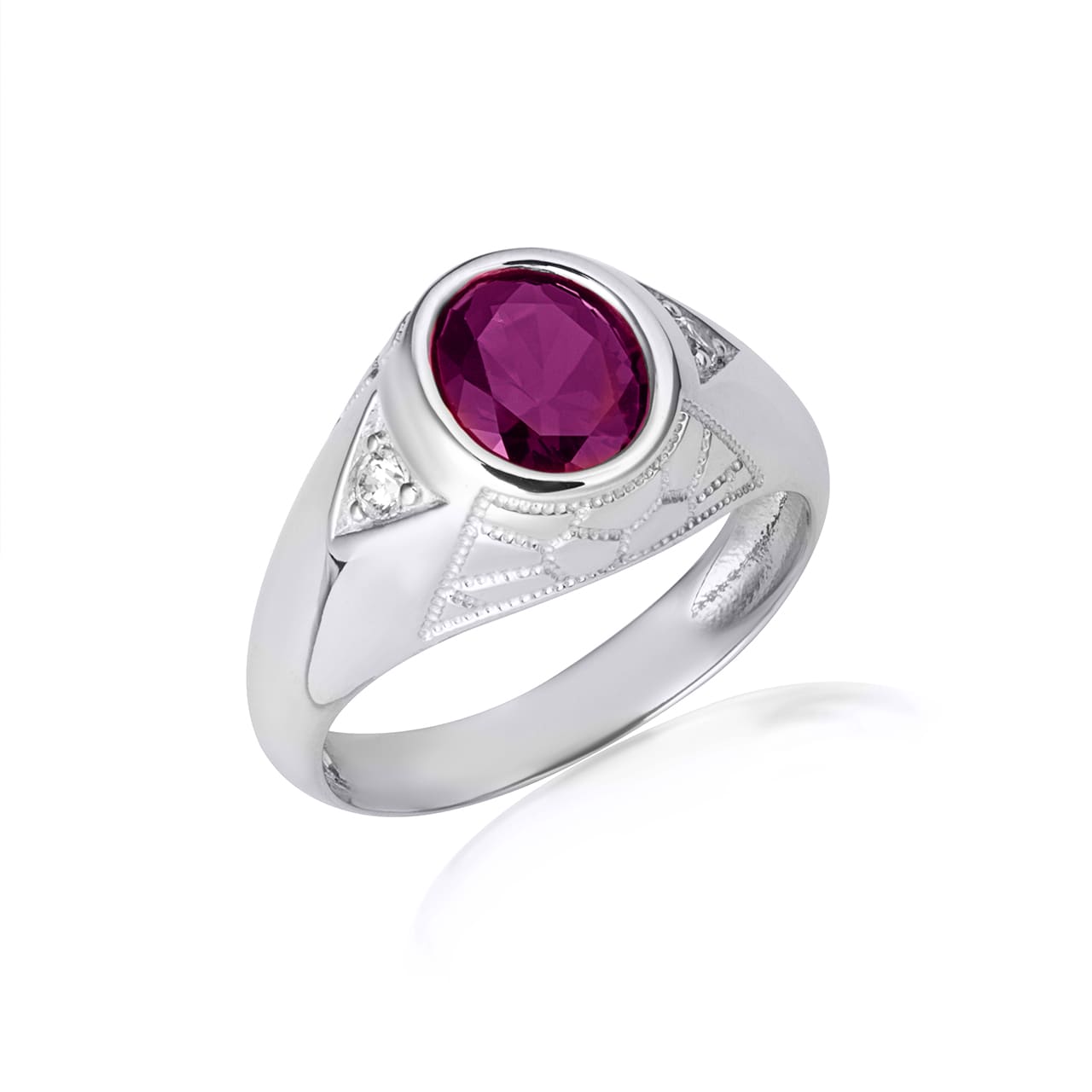Sterling Silver Oval Gemstone Textured Nugget Statement Band Ring, view 6