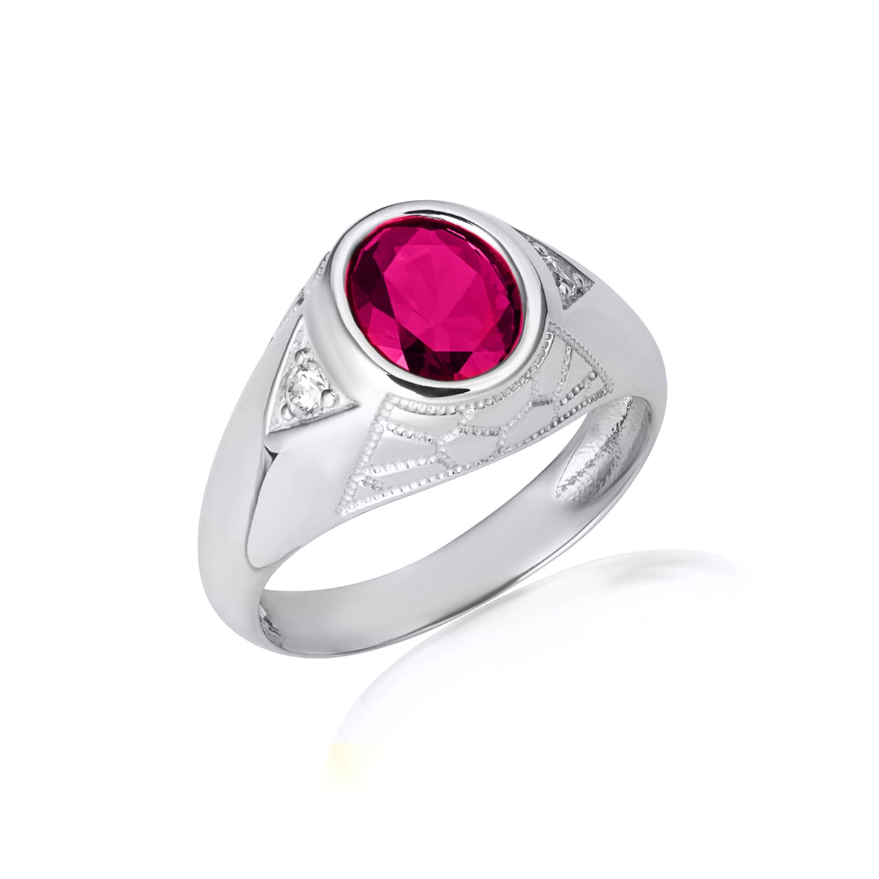 Sterling Silver Oval Gemstone Textured Nugget Statement Band Ring, view 8