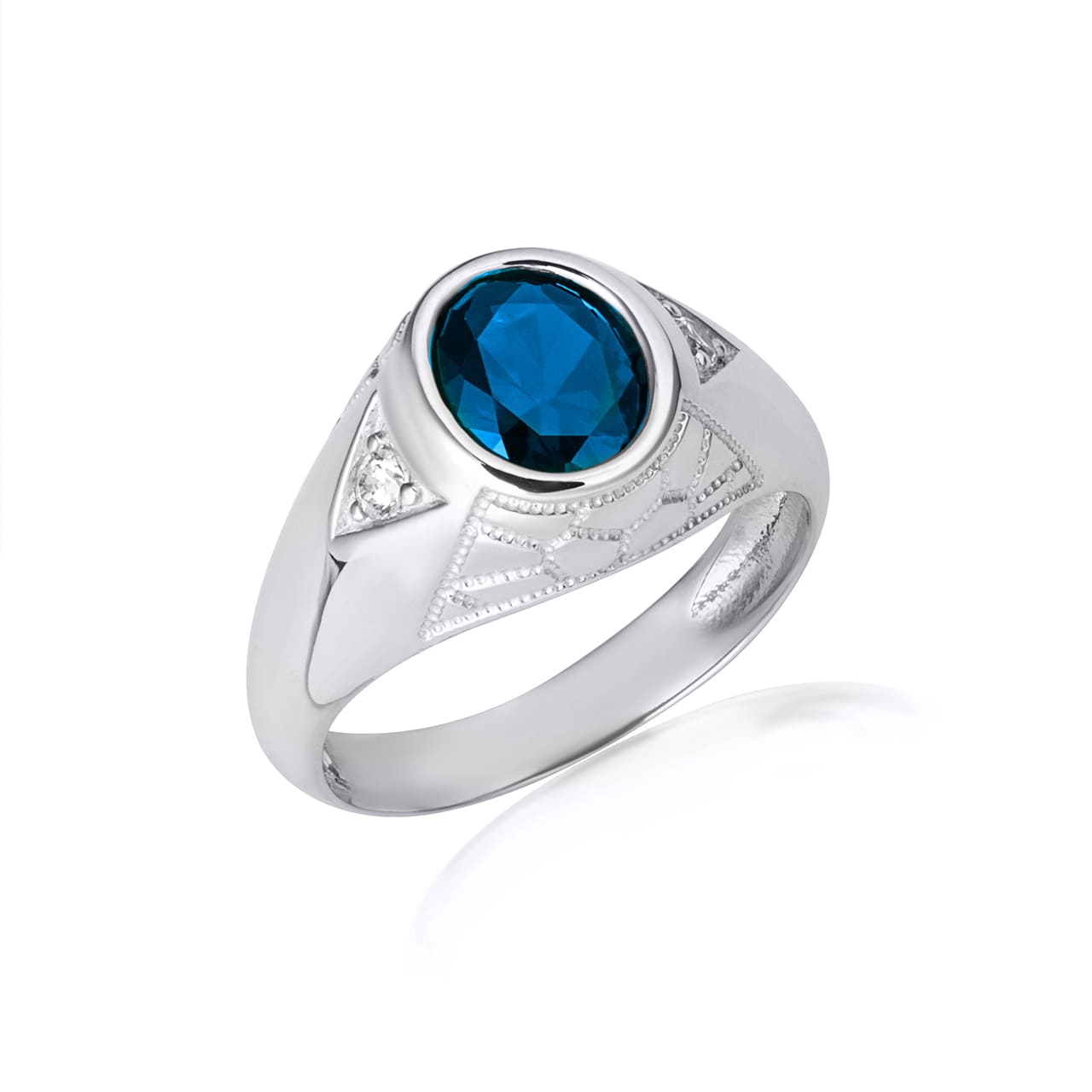 Sterling Silver Oval Gemstone Textured Nugget Statement Band Ring, view 9