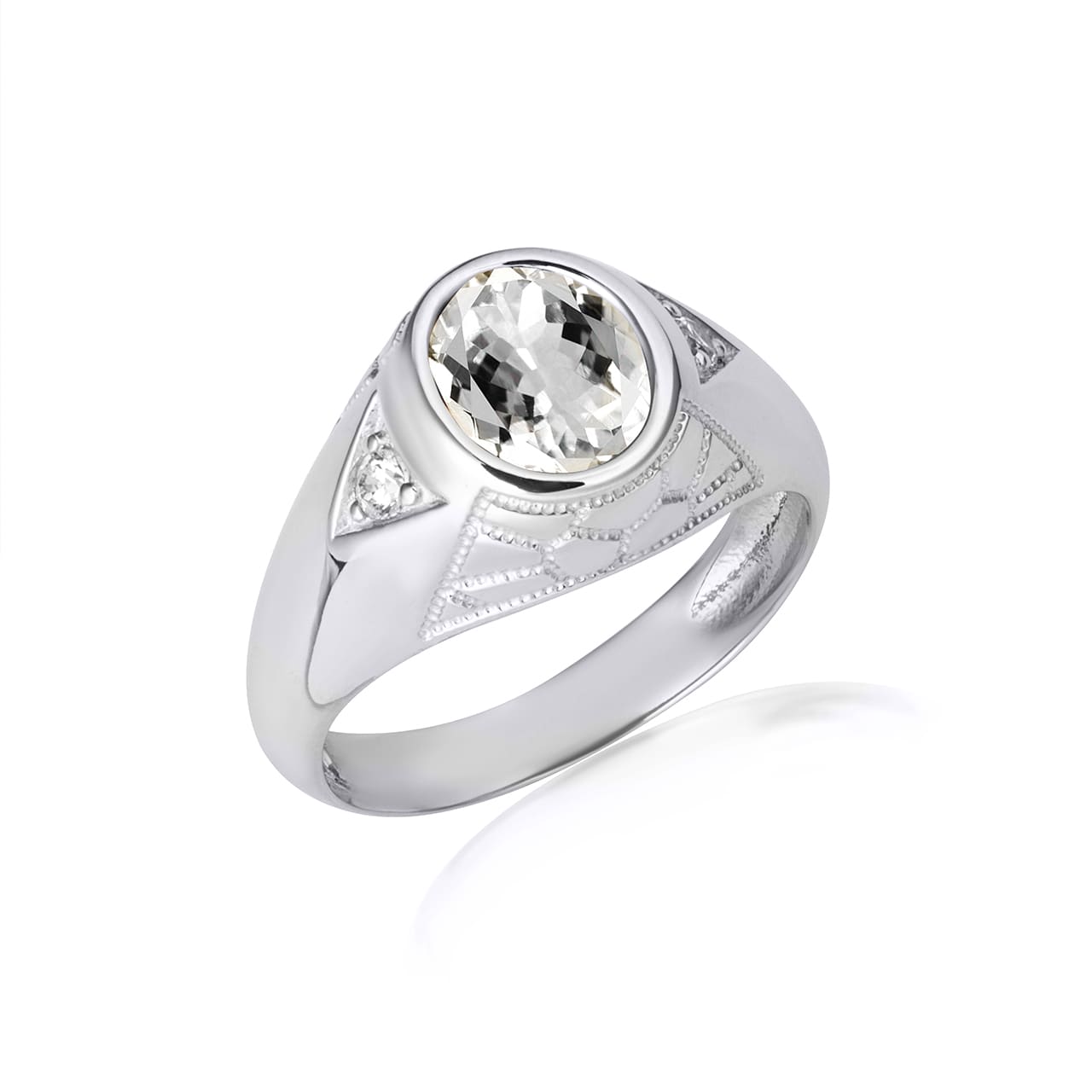 Sterling Silver Oval Gemstone Textured Nugget Statement Band Ring, view 10