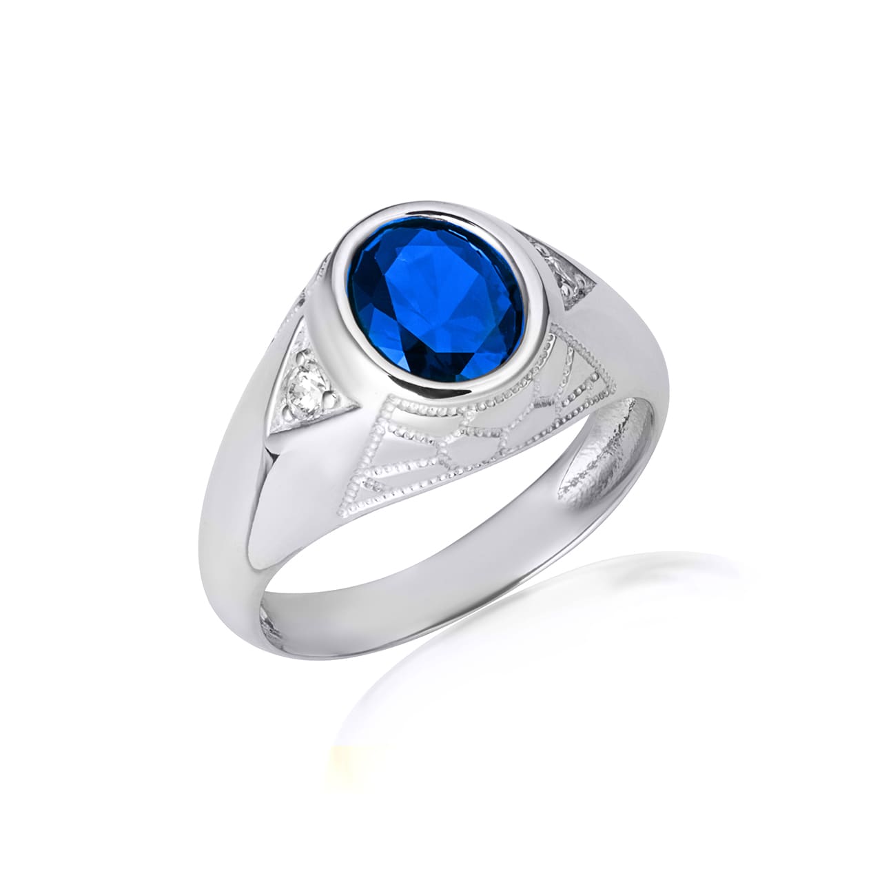 Sterling Silver Oval Gemstone Textured Nugget Statement Band Ring, view 12