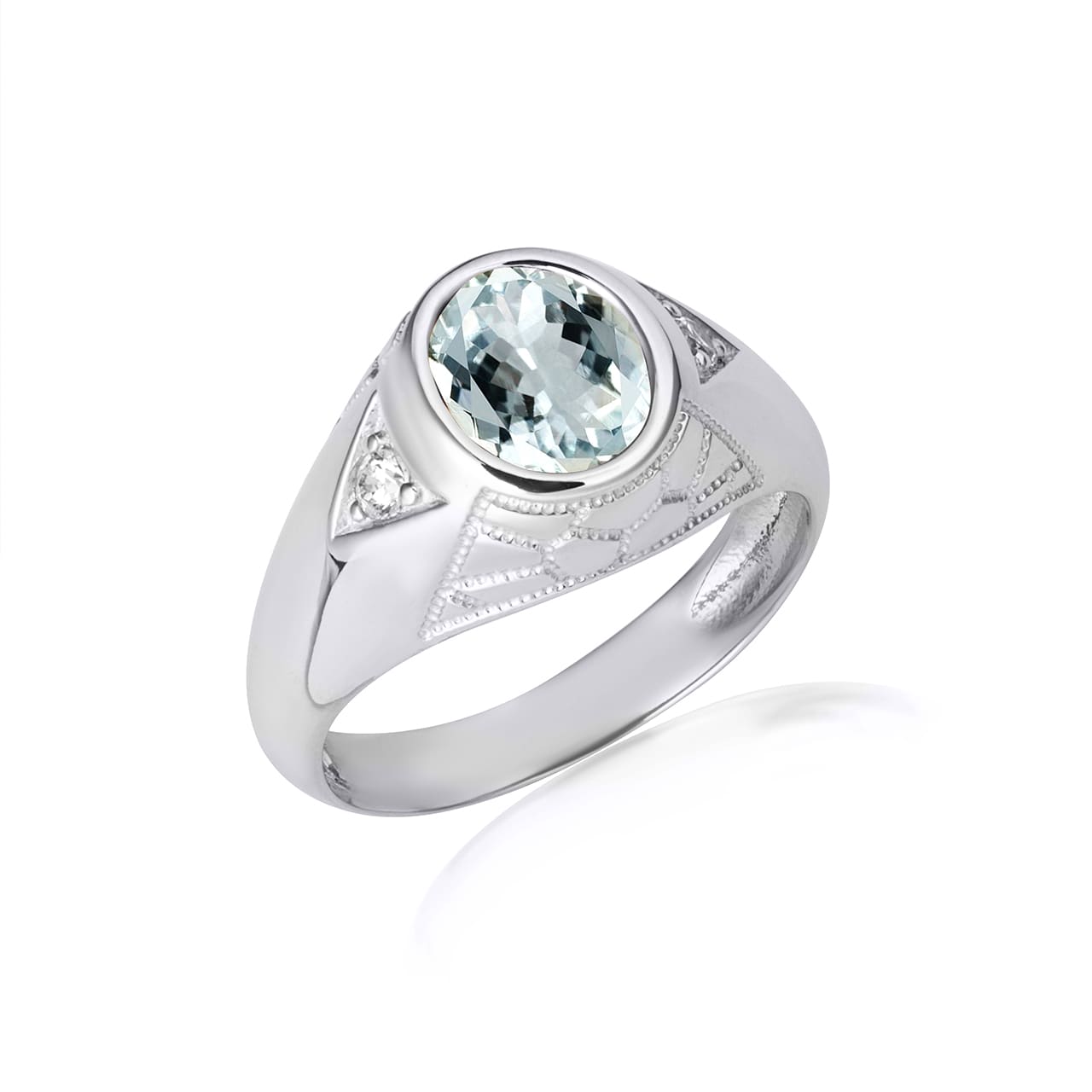 Sterling Silver Oval Gemstone Textured Nugget Statement Band Ring, view 13