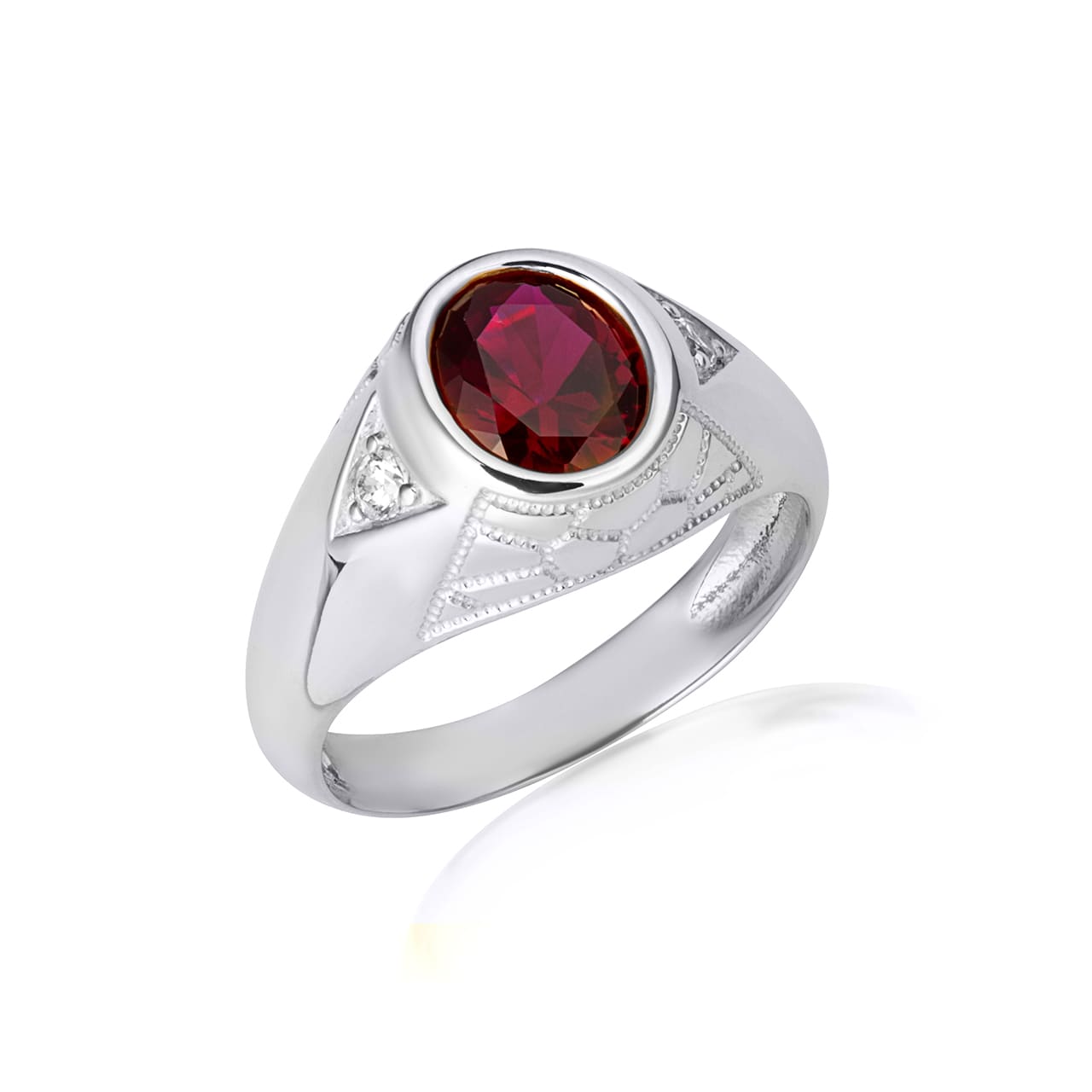 Sterling Silver Oval Gemstone Textured Nugget Statement Band Ring, view 14