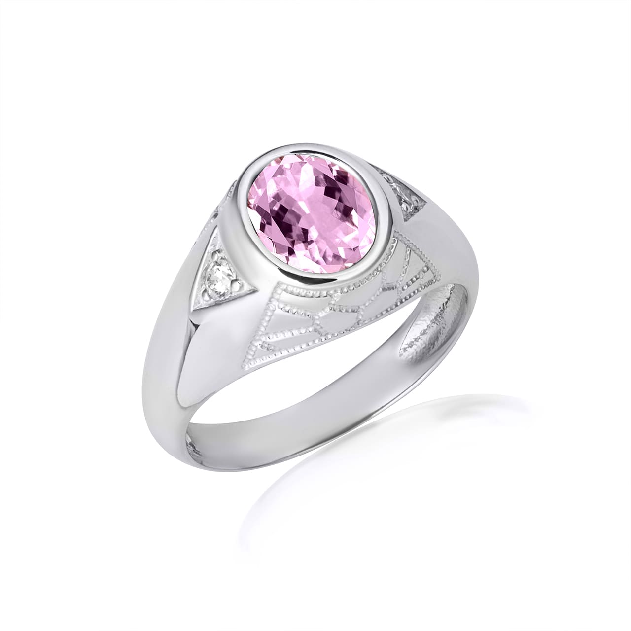 Sterling Silver Oval Gemstone Textured Nugget Statement Band Ring, view 19