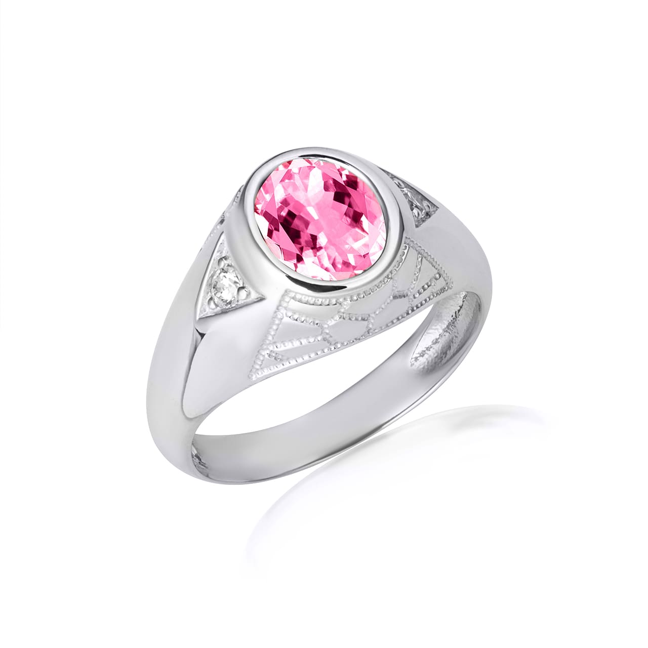 Sterling Silver Oval Gemstone Textured Nugget Statement Band Ring, view 23