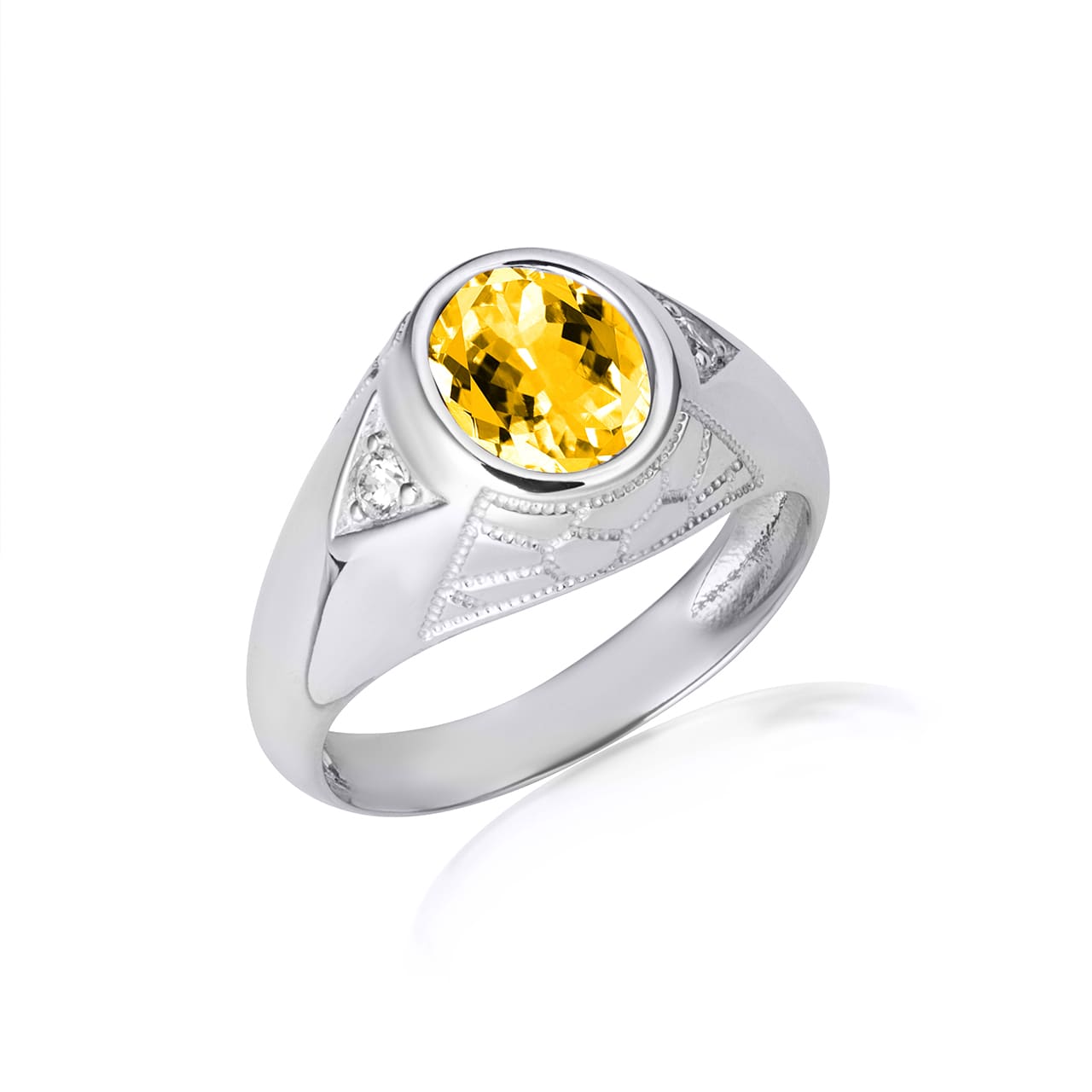 Sterling Silver Oval Gemstone Textured Nugget Statement Band Ring, view 24