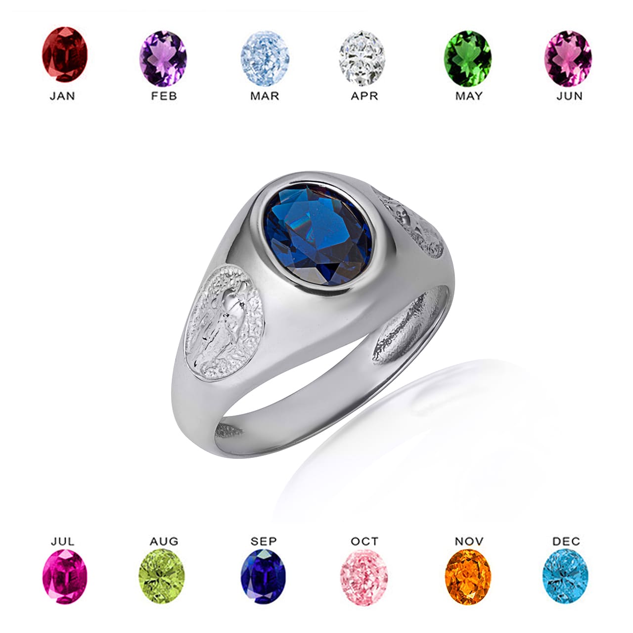 Sterling Silver Oval Gemstone Textured Our Lady Of Guadalupe Band Ring