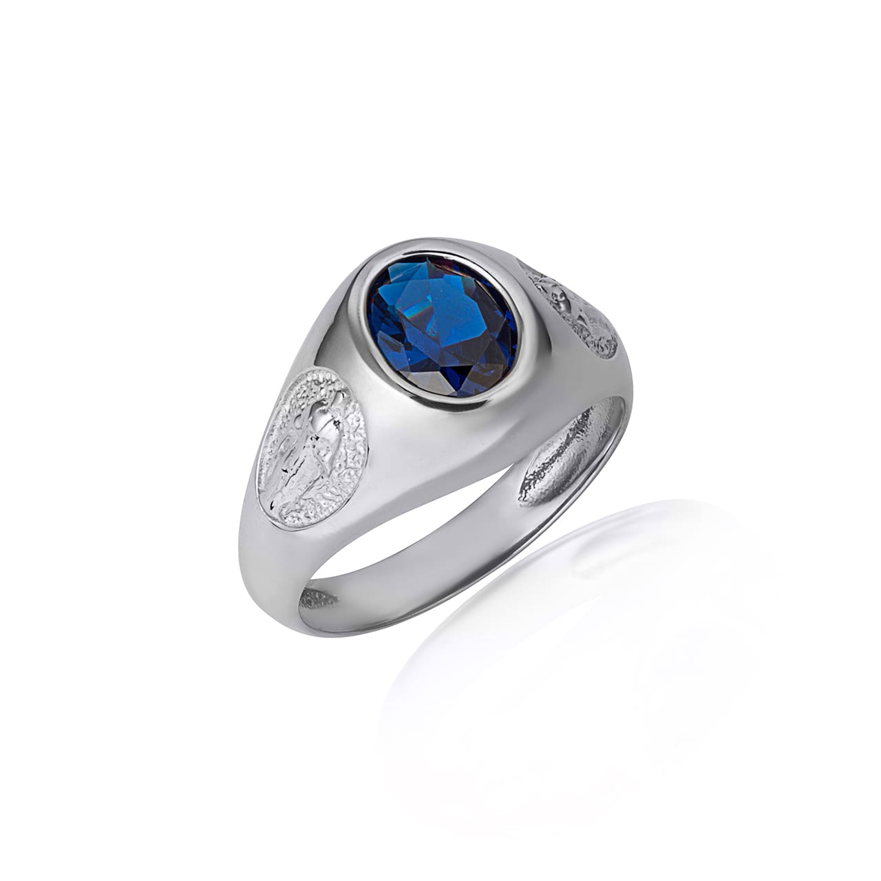 Sterling Silver Oval Gemstone Textured Our Lady Of Guadalupe Band Ring, view 3