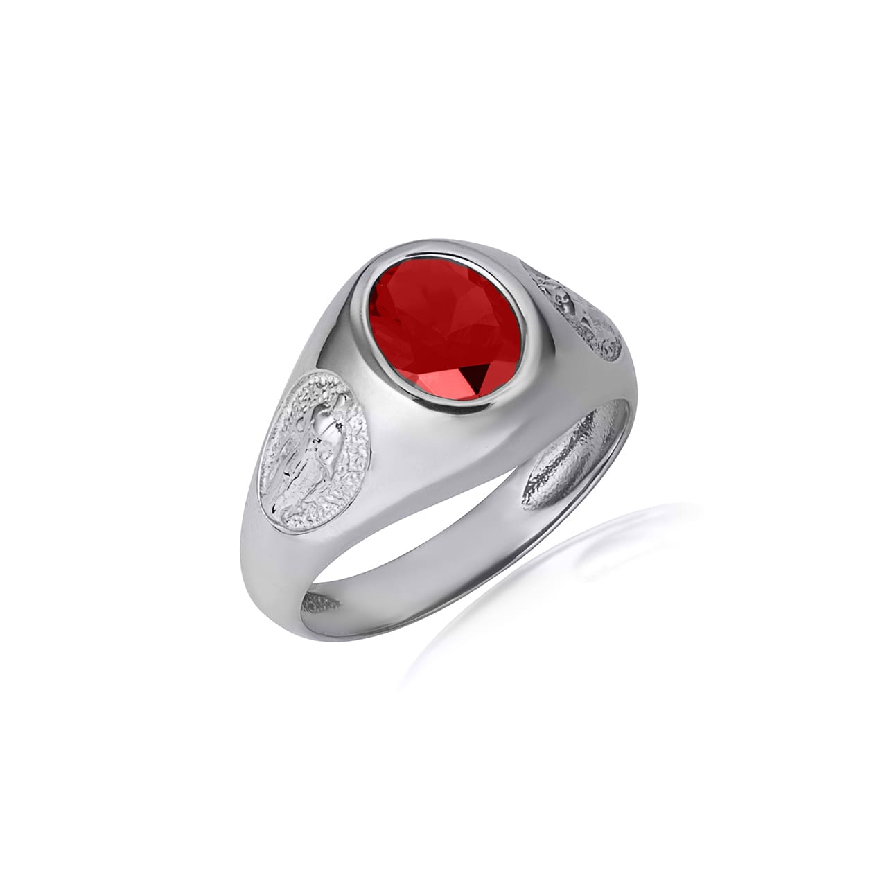 Sterling Silver Oval Gemstone Textured Our Lady Of Guadalupe Band Ring, view 6