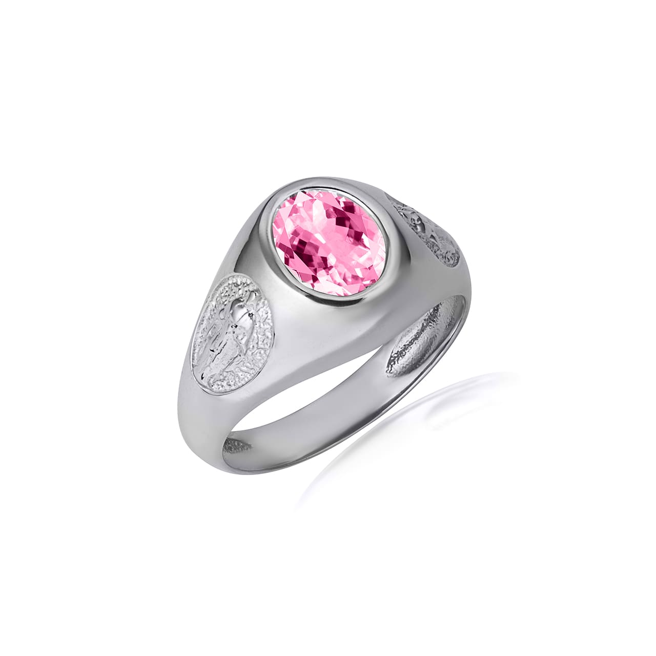 Sterling Silver Oval Gemstone Textured Our Lady Of Guadalupe Band Ring, view 7