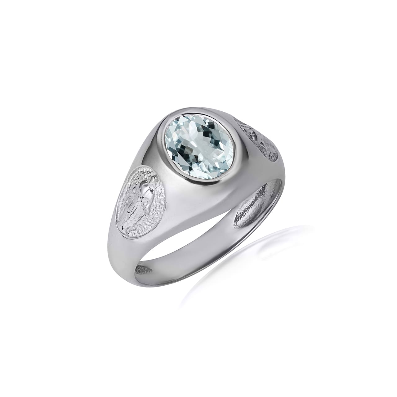Sterling Silver Oval Gemstone Textured Our Lady Of Guadalupe Band Ring, view 11