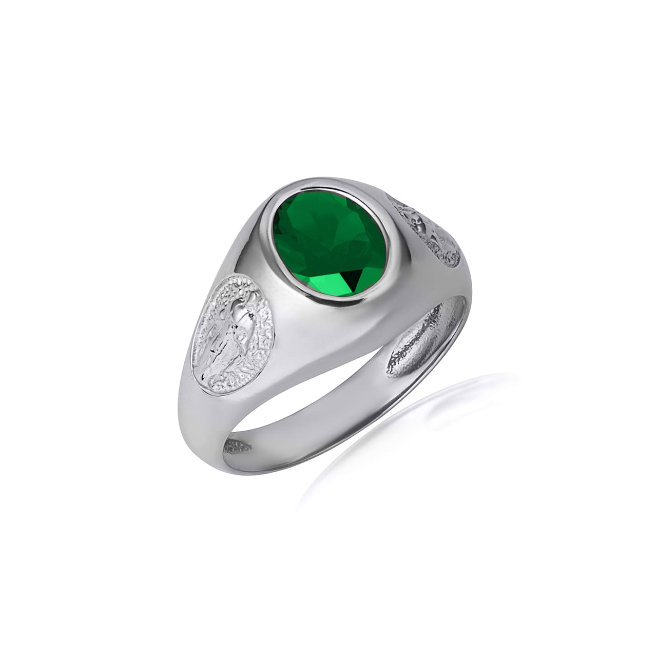 Sterling Silver Oval Gemstone Textured Our Lady Of Guadalupe Band Ring, view 19