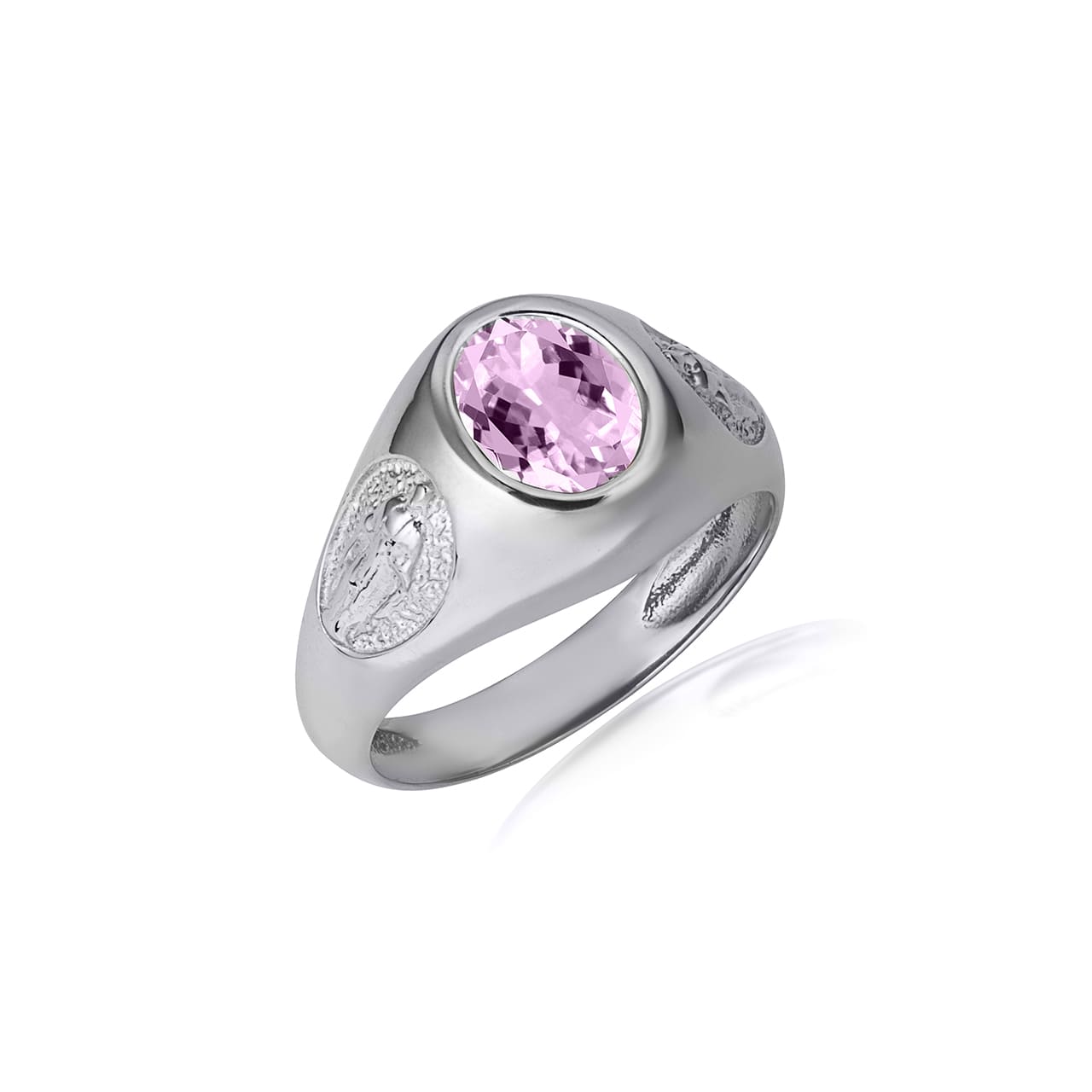 Sterling Silver Oval Gemstone Textured Our Lady Of Guadalupe Band Ring, view 20