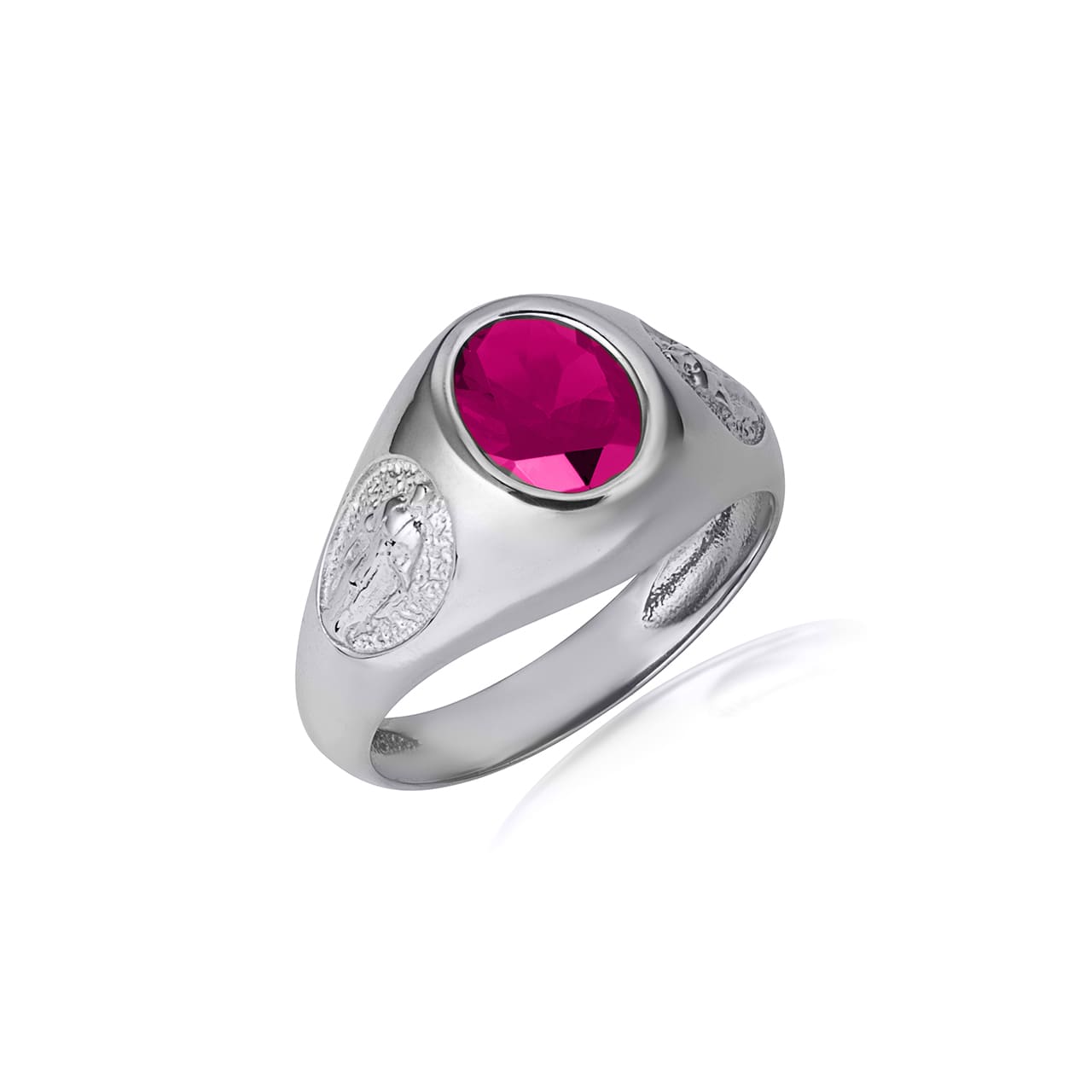 Sterling Silver Oval Gemstone Textured Our Lady Of Guadalupe Band Ring, view 21
