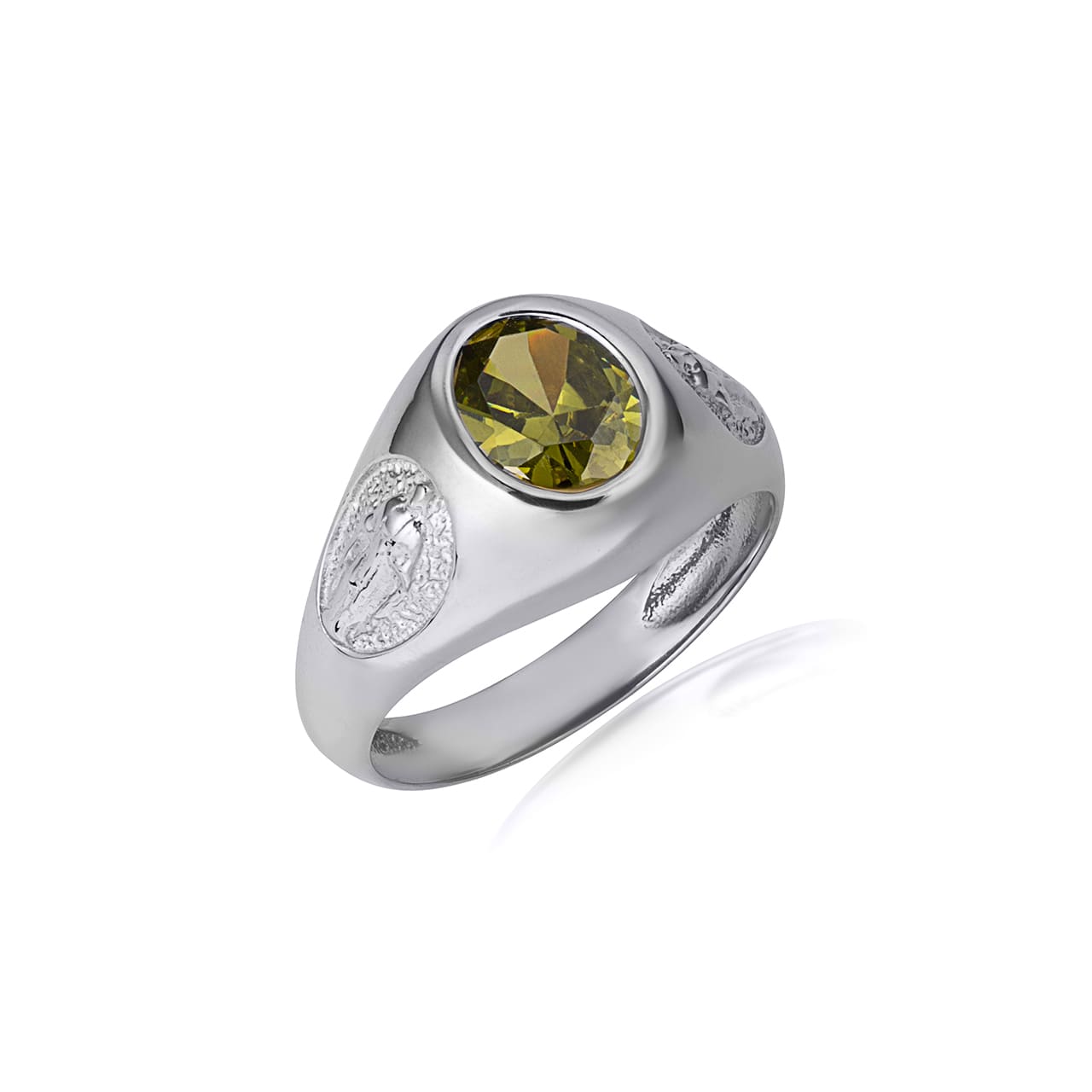 Sterling Silver Oval Gemstone Textured Our Lady Of Guadalupe Band Ring, view 22