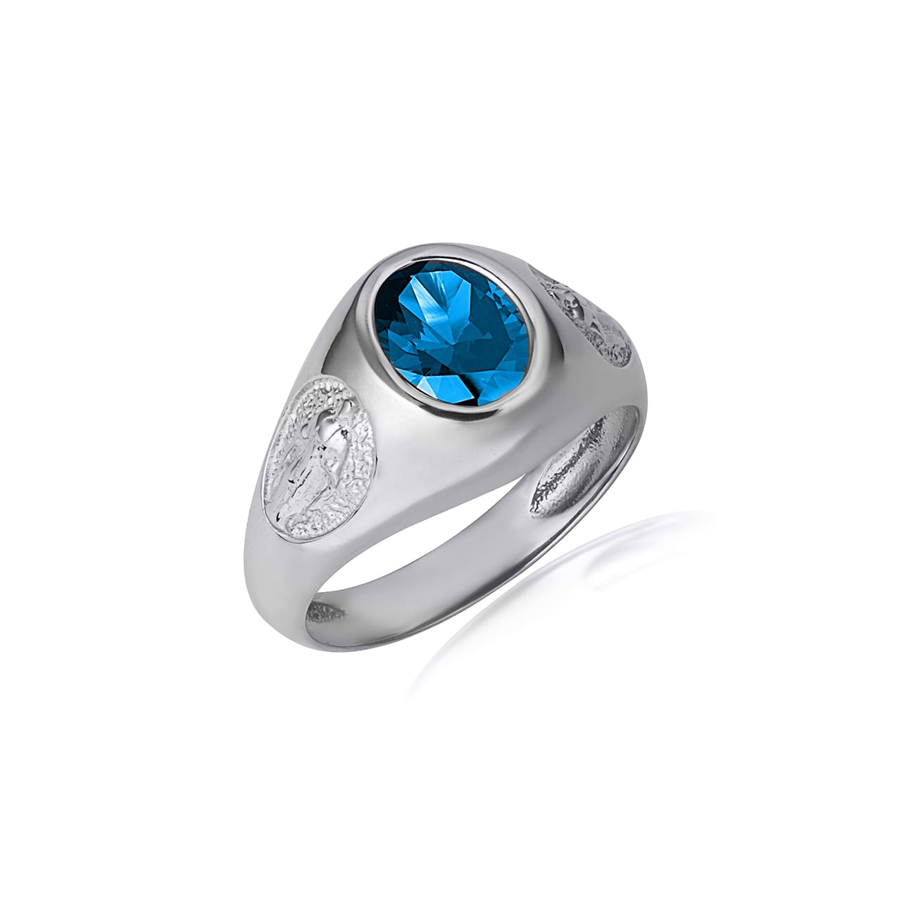 Sterling Silver Oval Gemstone Textured Our Lady Of Guadalupe Band Ring, view 26