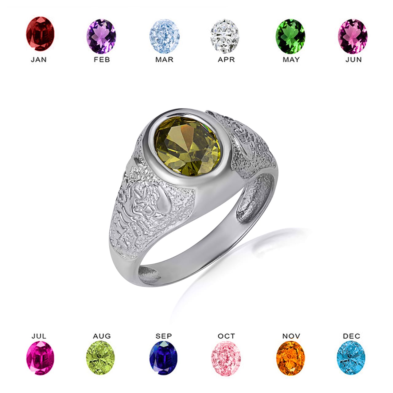 Sterling Silver Oval Gemstone Textured Scorpion Band Ring