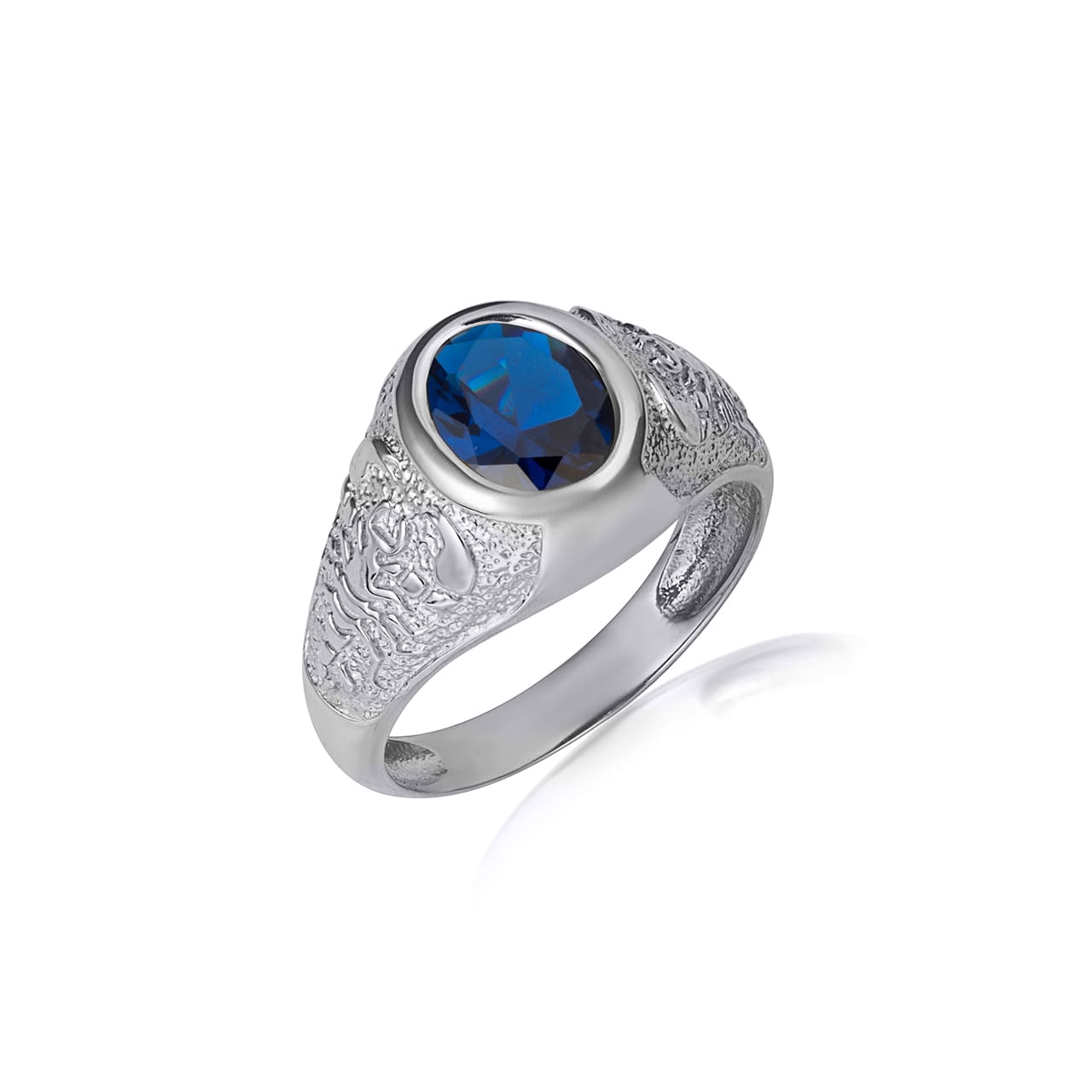 Sterling Silver Oval Gemstone Textured Scorpion Band Ring, view 4