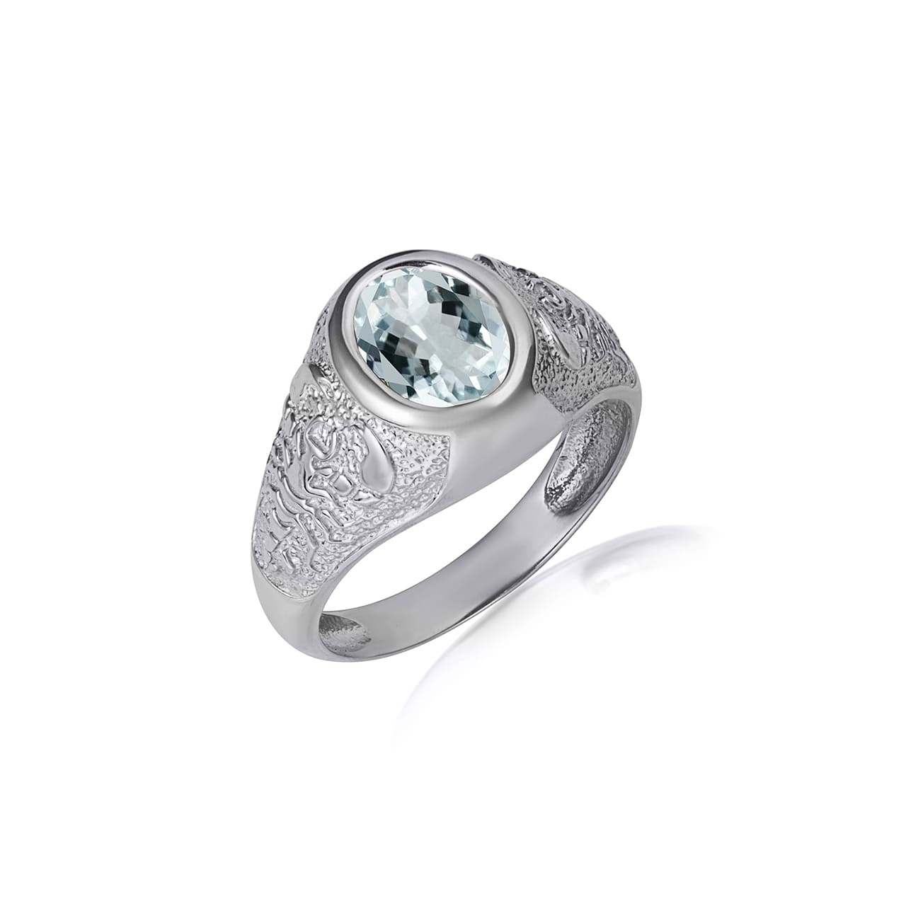 Sterling Silver Oval Gemstone Textured Scorpion Band Ring, view 5