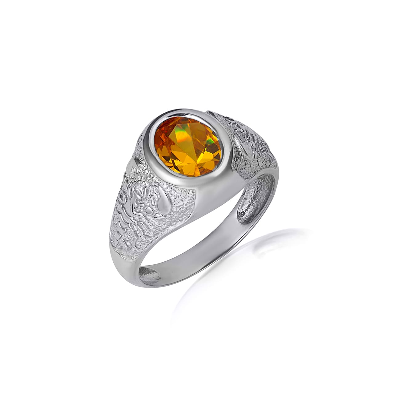 Sterling Silver Oval Gemstone Textured Scorpion Band Ring, view 8
