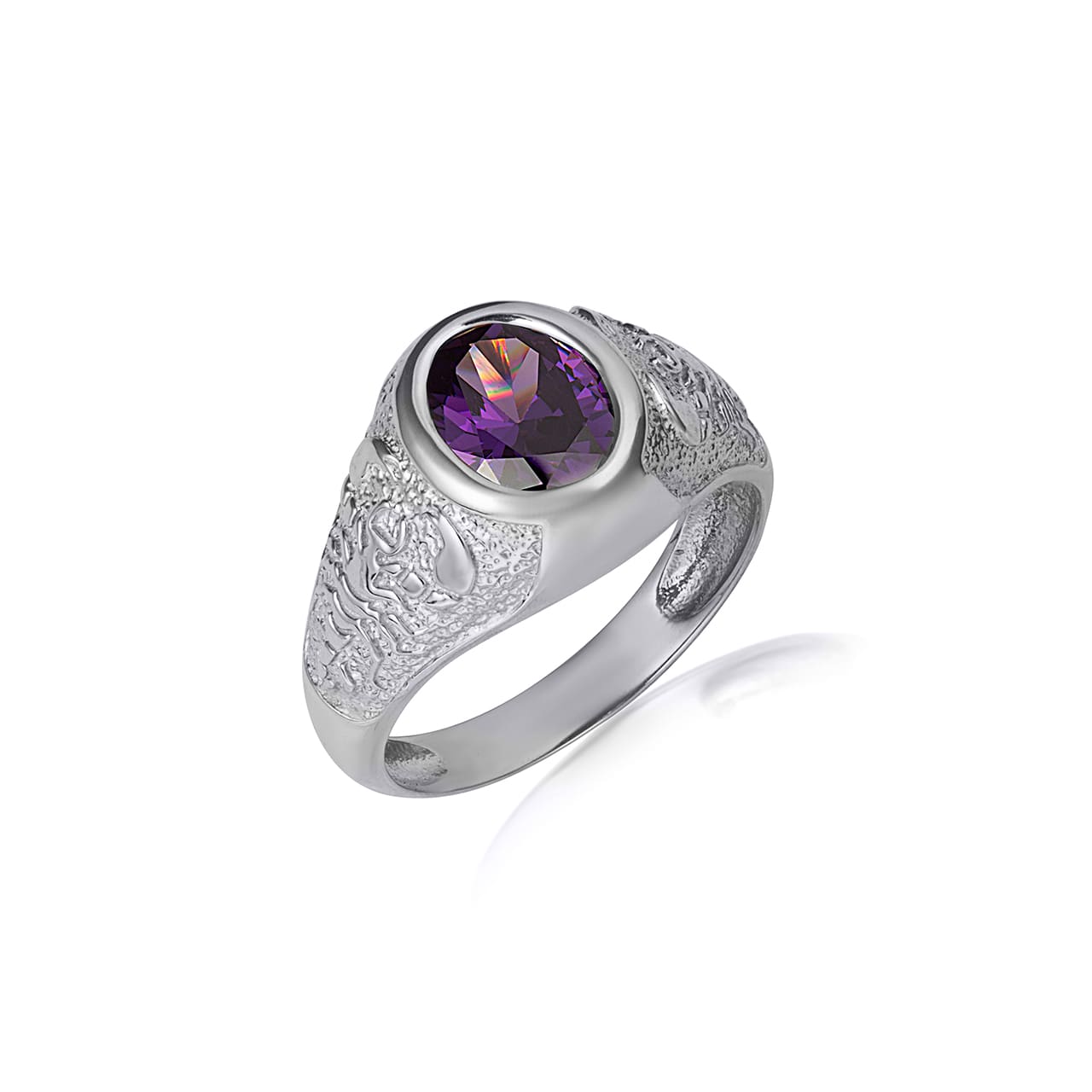 Sterling Silver Oval Gemstone Textured Scorpion Band Ring, view 10