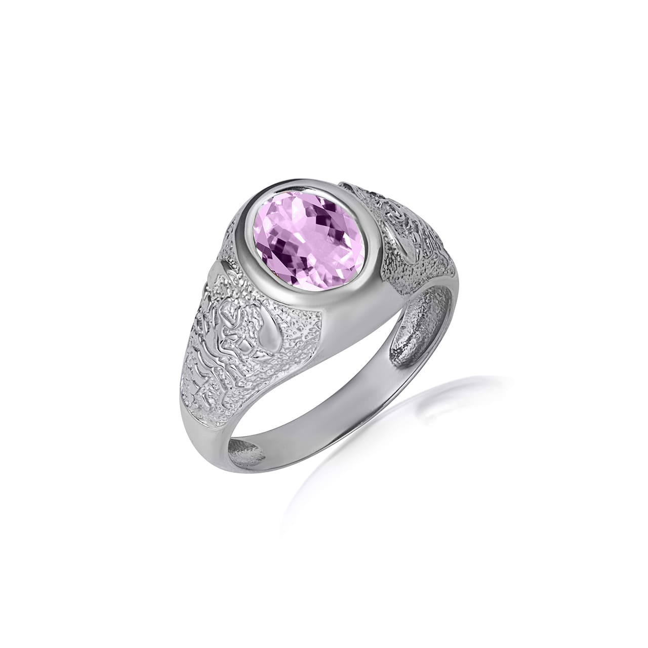 Sterling Silver Oval Gemstone Textured Scorpion Band Ring, view 11