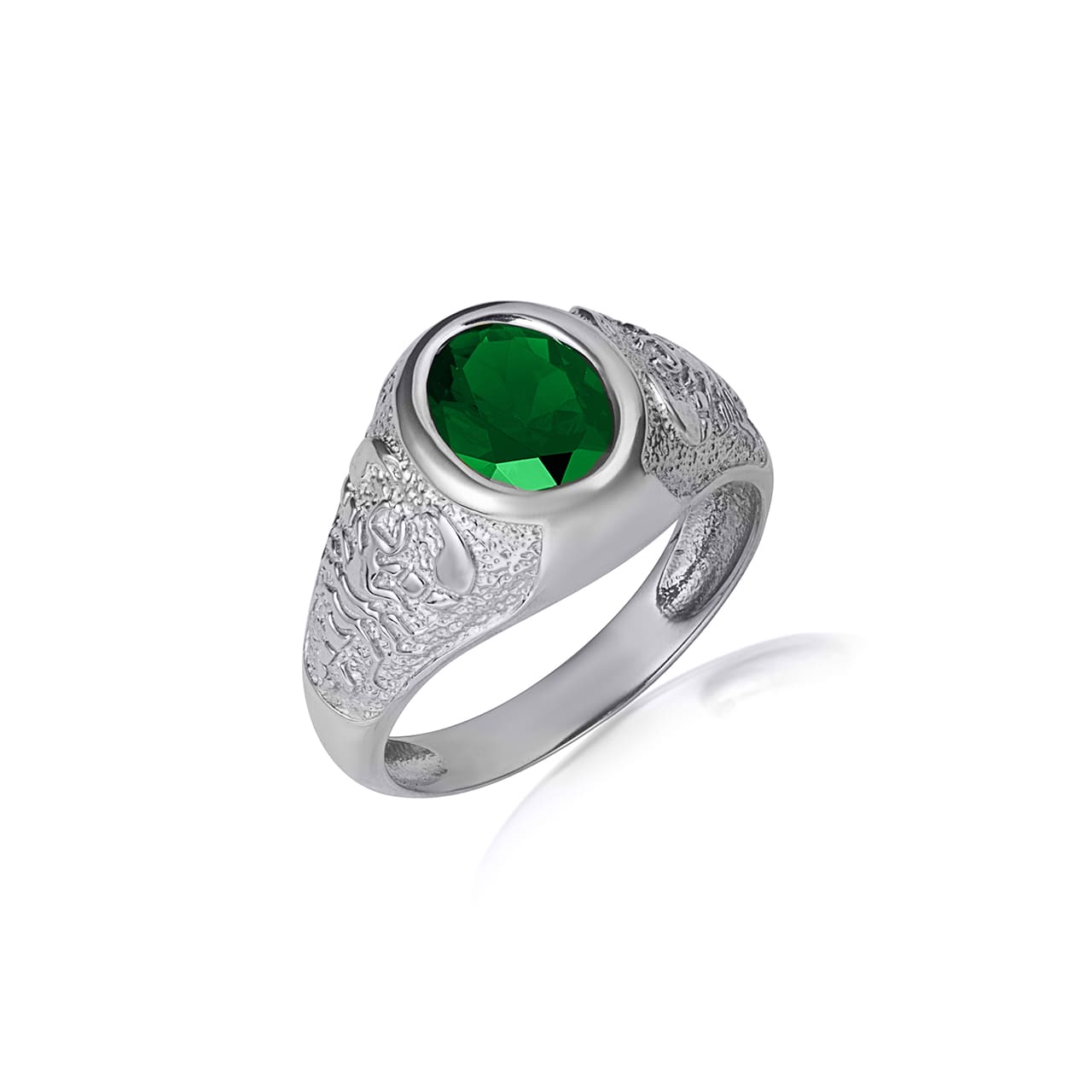 Sterling Silver Oval Gemstone Textured Scorpion Band Ring, view 12