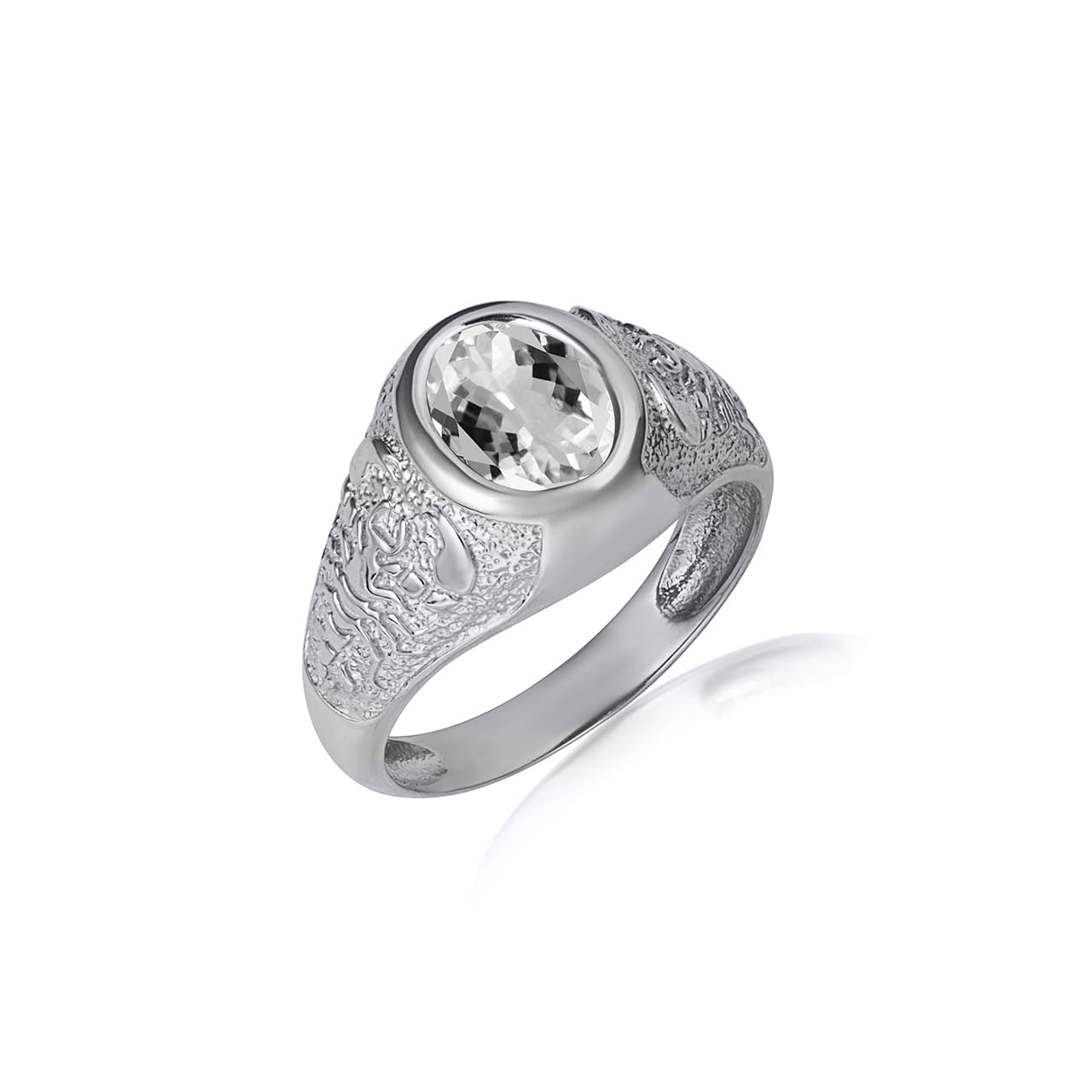 Sterling Silver Oval Gemstone Textured Scorpion Band Ring, view 13