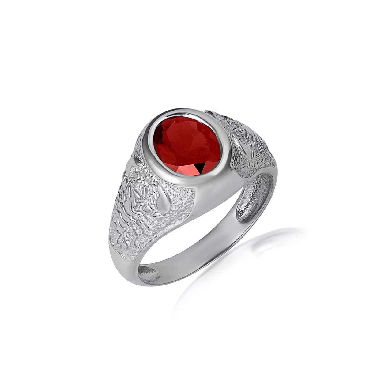 Sterling Silver Oval Gemstone Textured Scorpion Band Ring, view 14