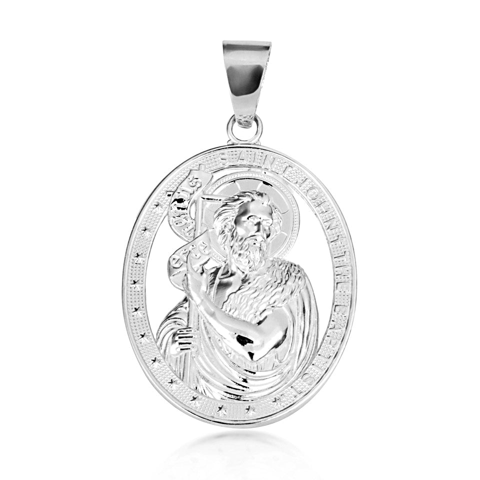 Sterling Silver Oval Patron Saint John The Baptist Pendant Necklace