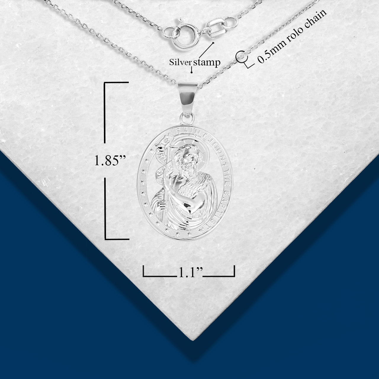 Sterling Silver Oval Patron Saint John The Baptist Pendant Necklace, view 3