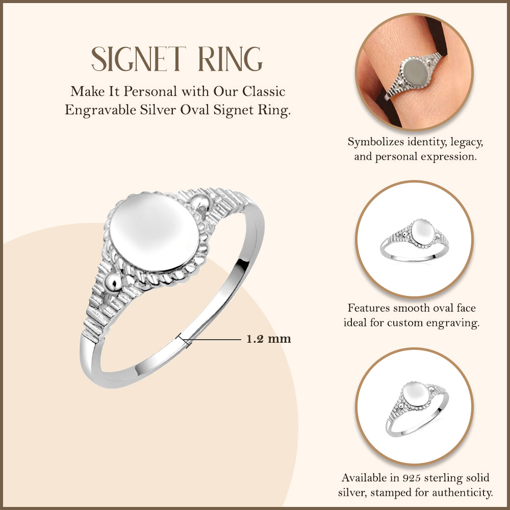 Sterling Silver Oval Signet Ring - Engravable Jewelry, view 3