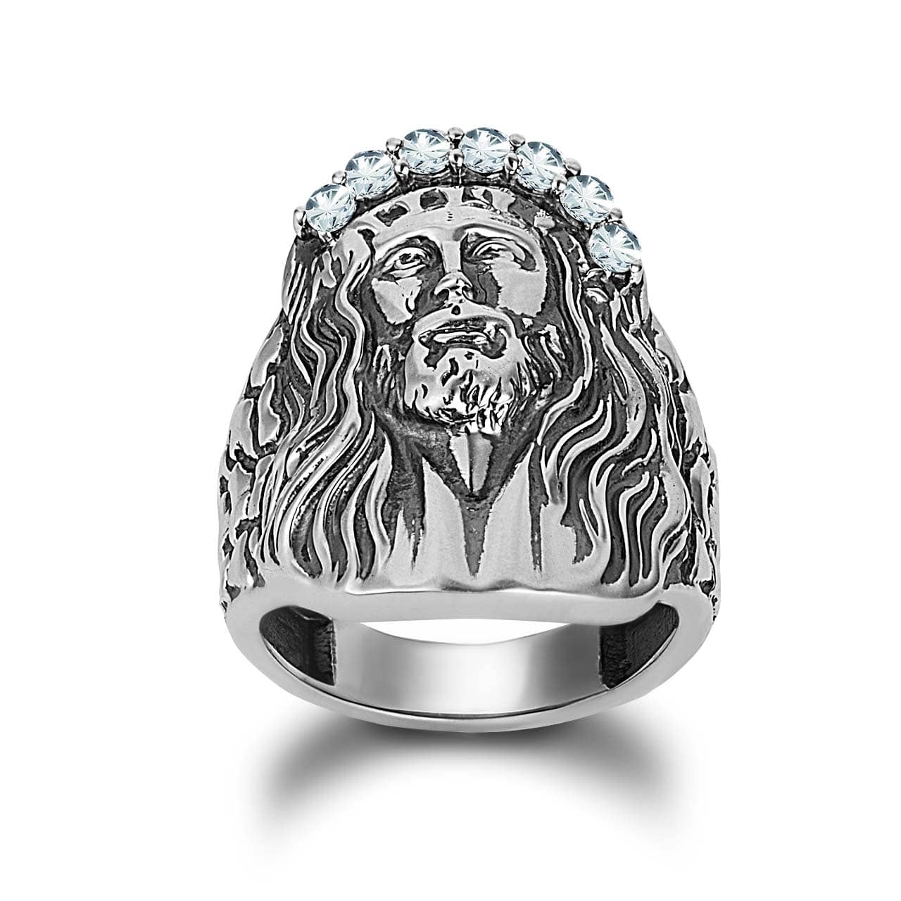 Sterling Silver Oxidized Cubic Zirconia Jesus Christ Crown of Thorns Nugget Ring