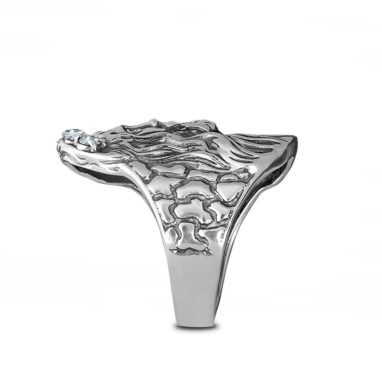 Sterling Silver Oxidized Cubic Zirconia Jesus Christ Crown of Thorns Nugget Ring, view 2