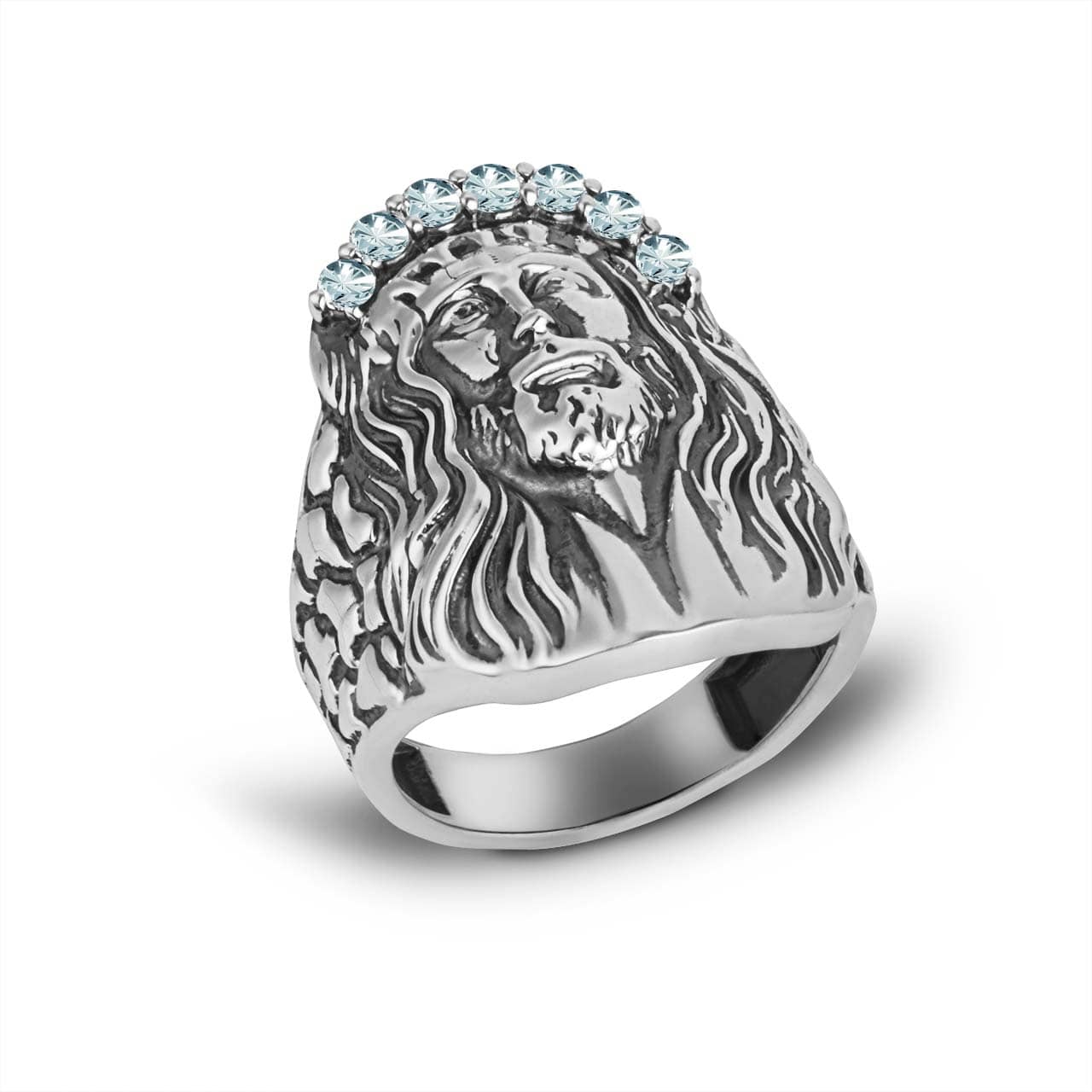 Sterling Silver Oxidized Cubic Zirconia Jesus Christ Crown of Thorns Nugget Ring, view 3