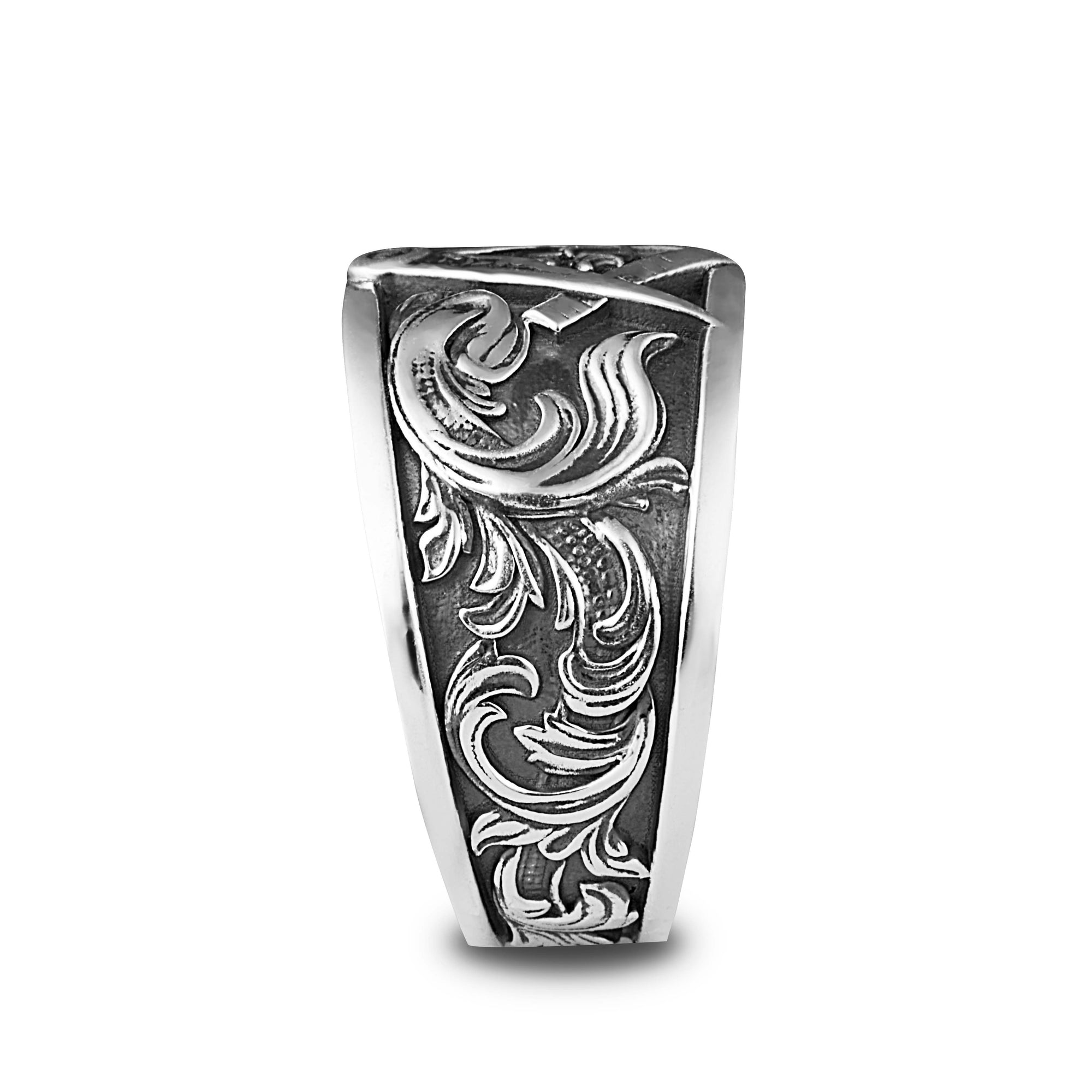 Sterling Silver Oxidized Freemason Square & Compass Filigree Band Ring, view 4