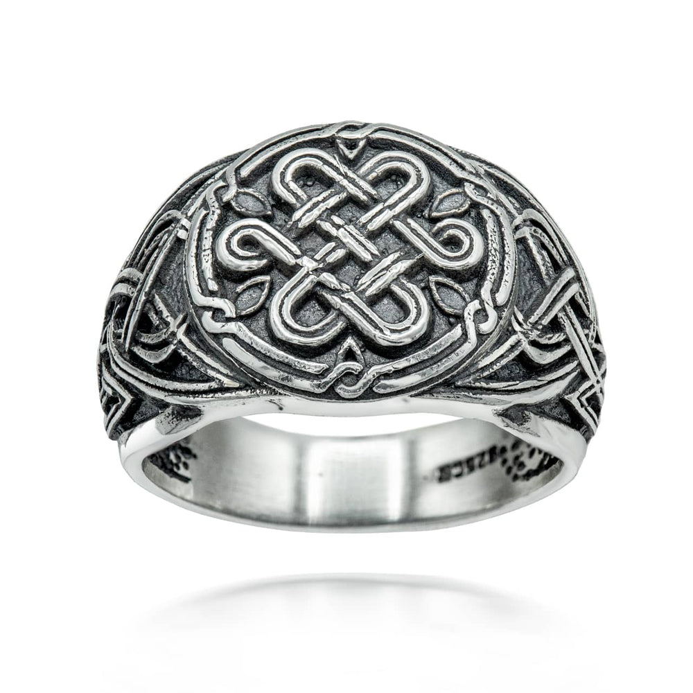 Sterling Silver Oxidized Irish Celtic Trinity Heart Love Knot Signet Ring