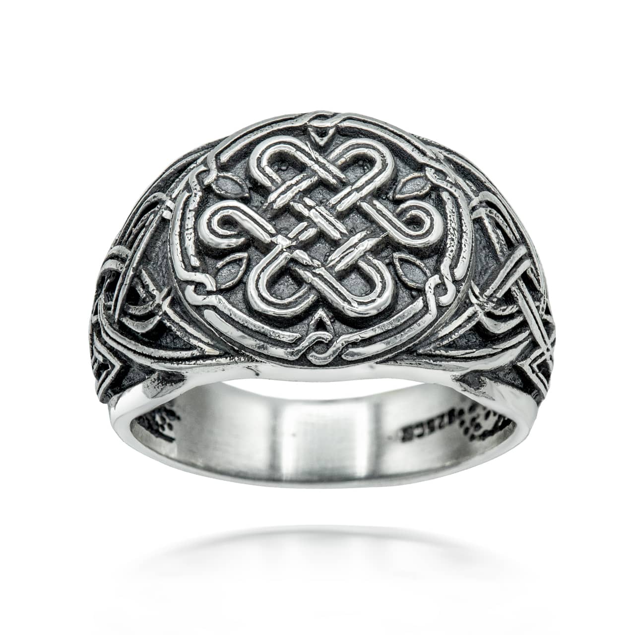 Sterling Silver Oxidized Irish Celtic Trinity Heart Love Knot Signet Ring