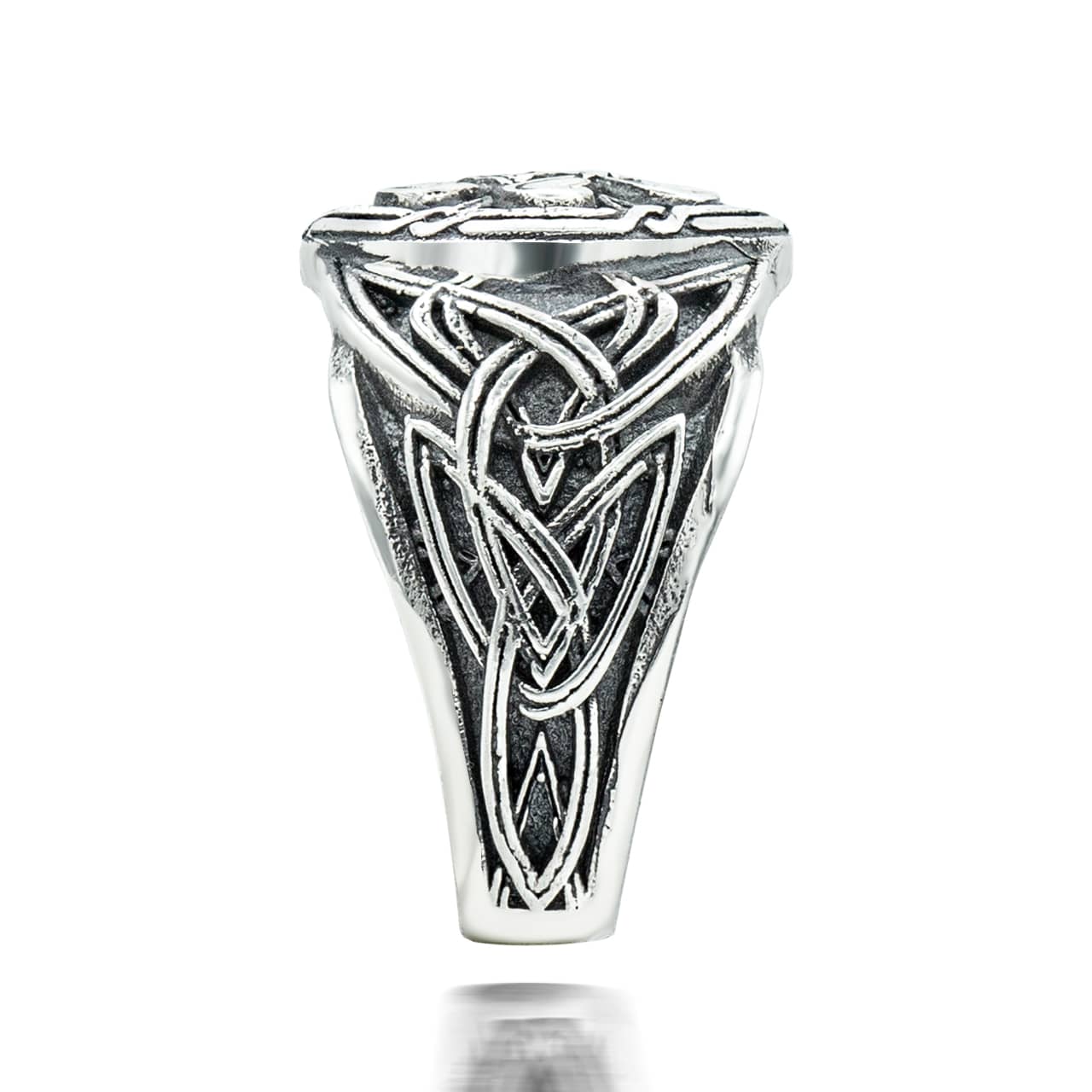 Sterling Silver Oxidized Irish Celtic Trinity Heart Love Knot Signet Ring, view 2