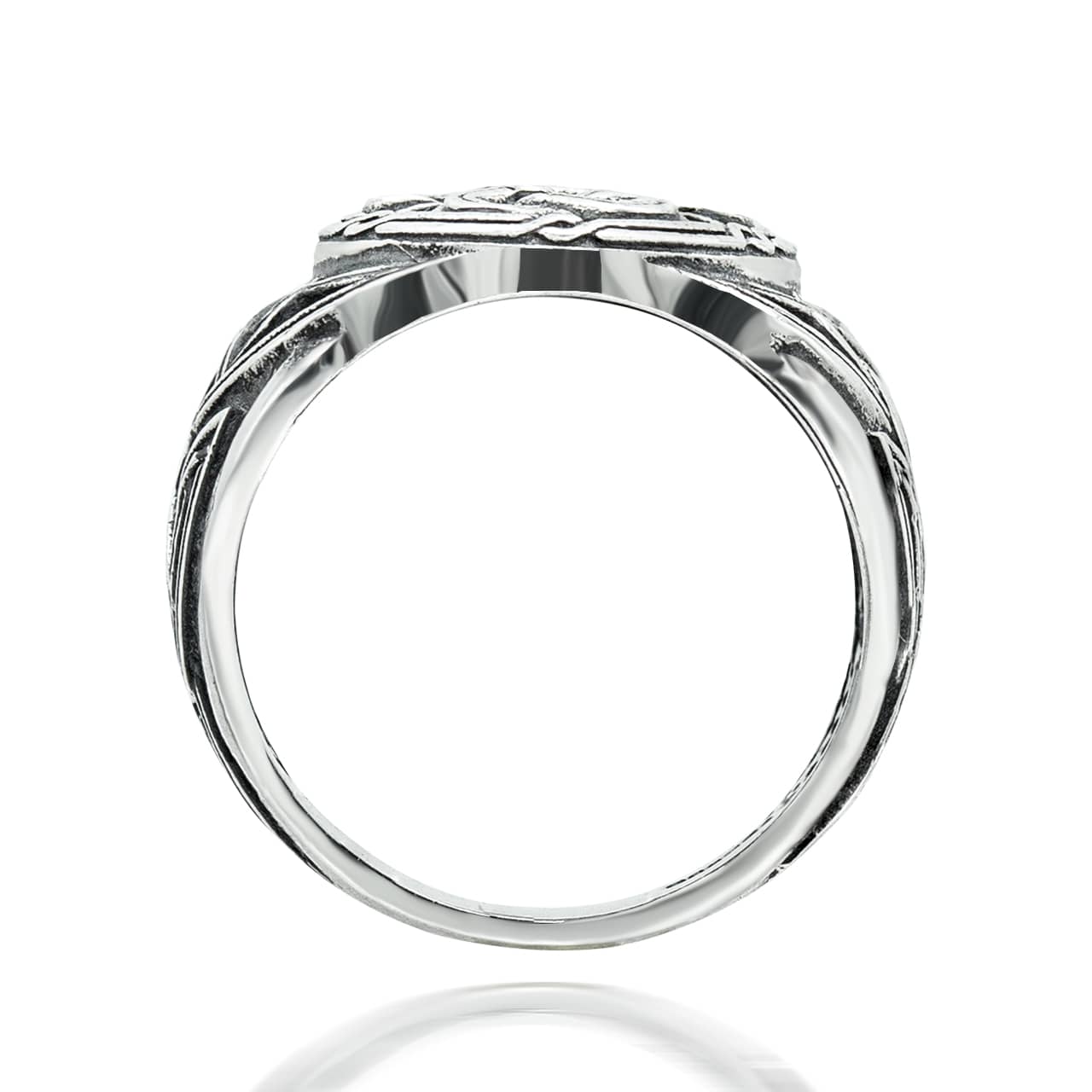 Sterling Silver Oxidized Irish Celtic Trinity Heart Love Knot Signet Ring, view 3