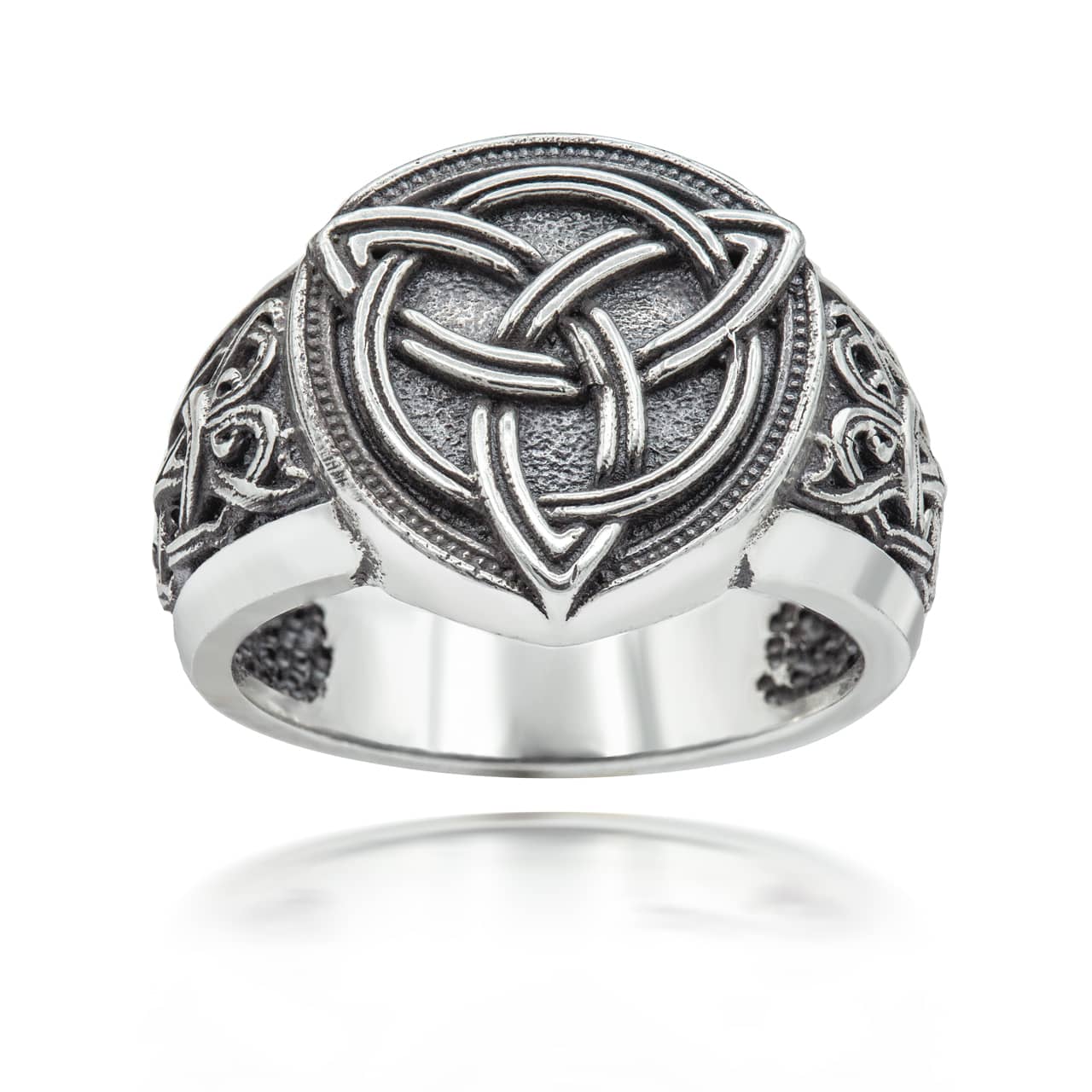 Sterling Silver Oxidized Irish Celtic Trinity Knot Triquetra Signet Ring